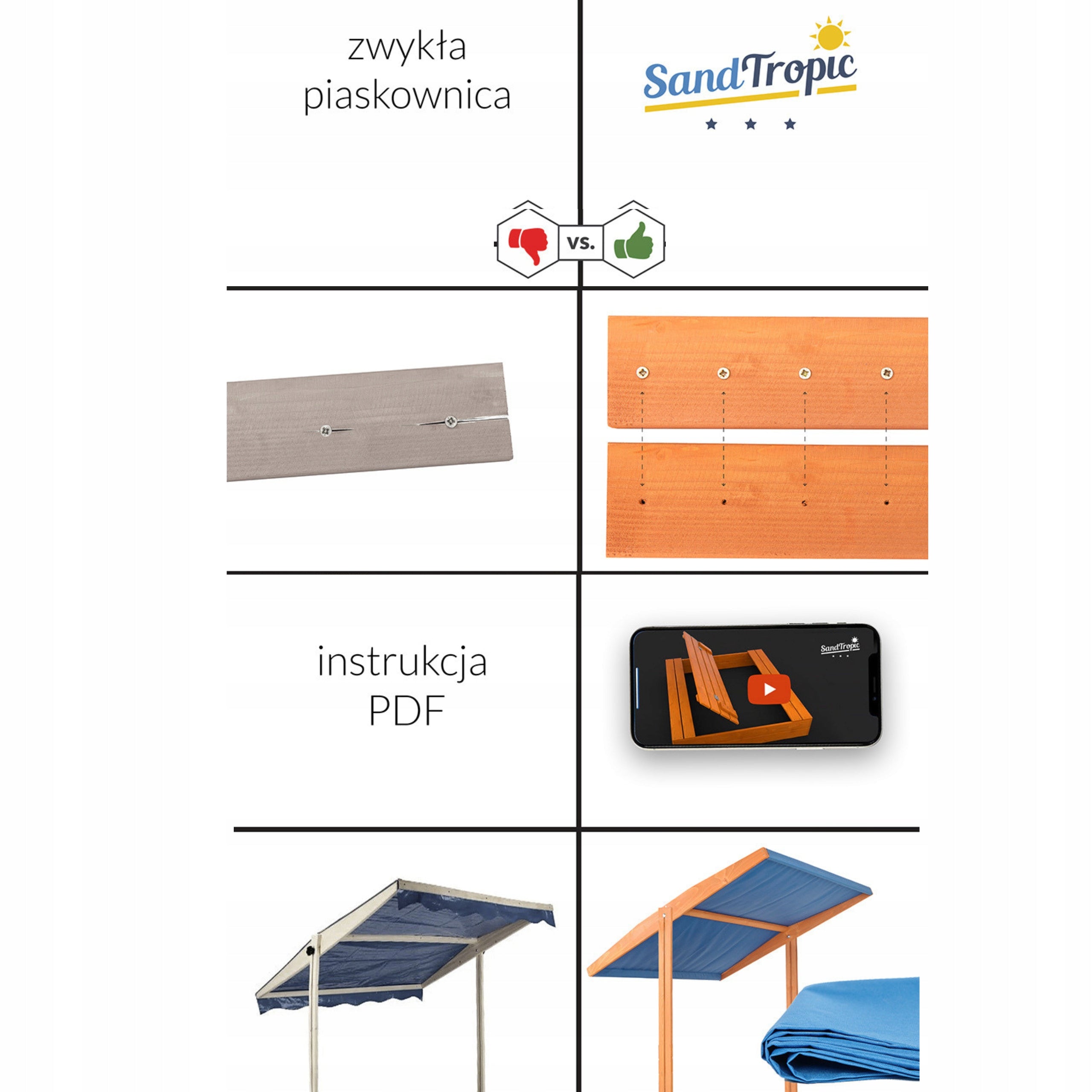 Large Sandbox with Canopy Impregnated Wooden Lockable 120x120cm Product width 120 cm