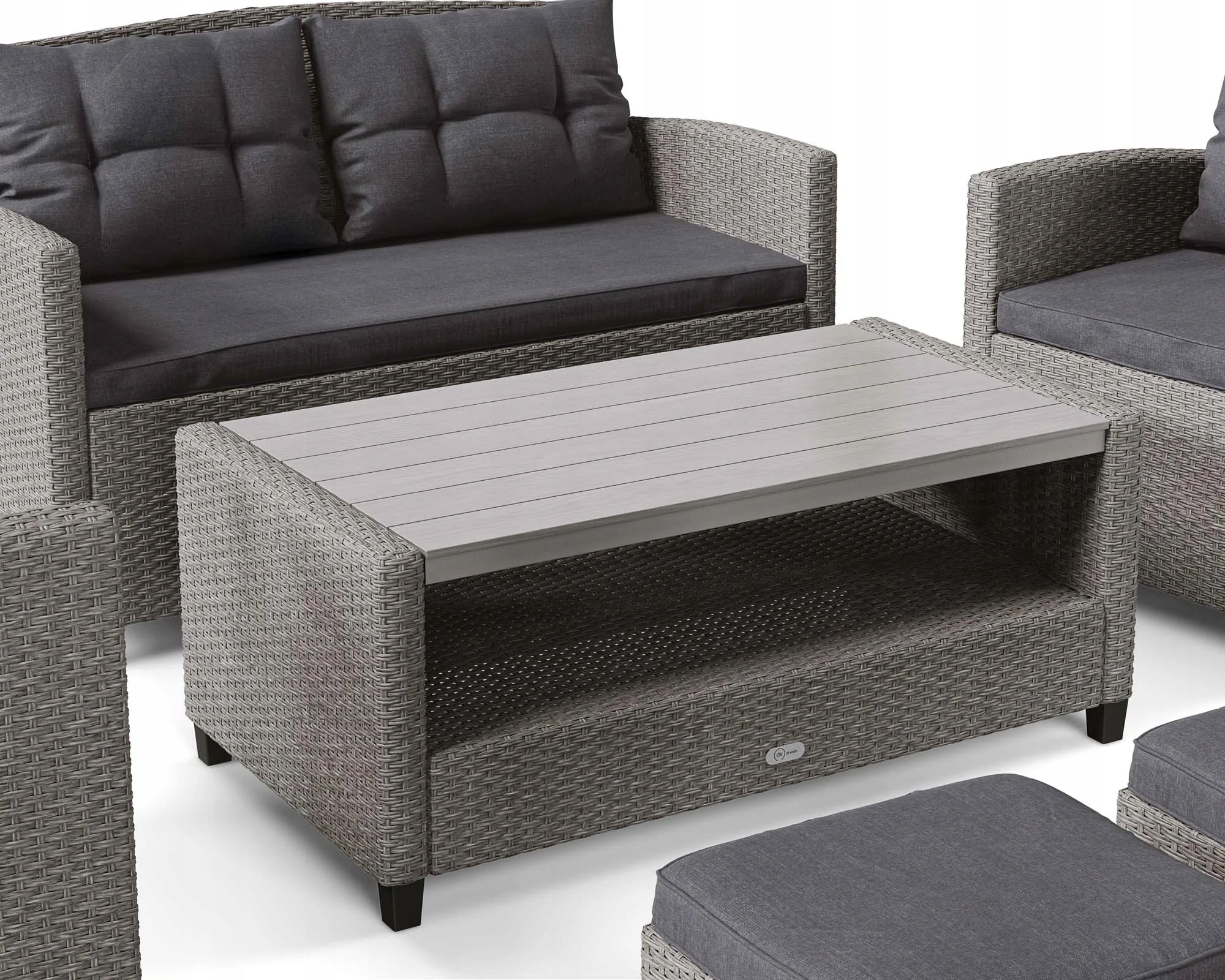 Large Set Garden Furniture 6 Seater Technorattan Sofa Armchairs Table Pouf For couch set