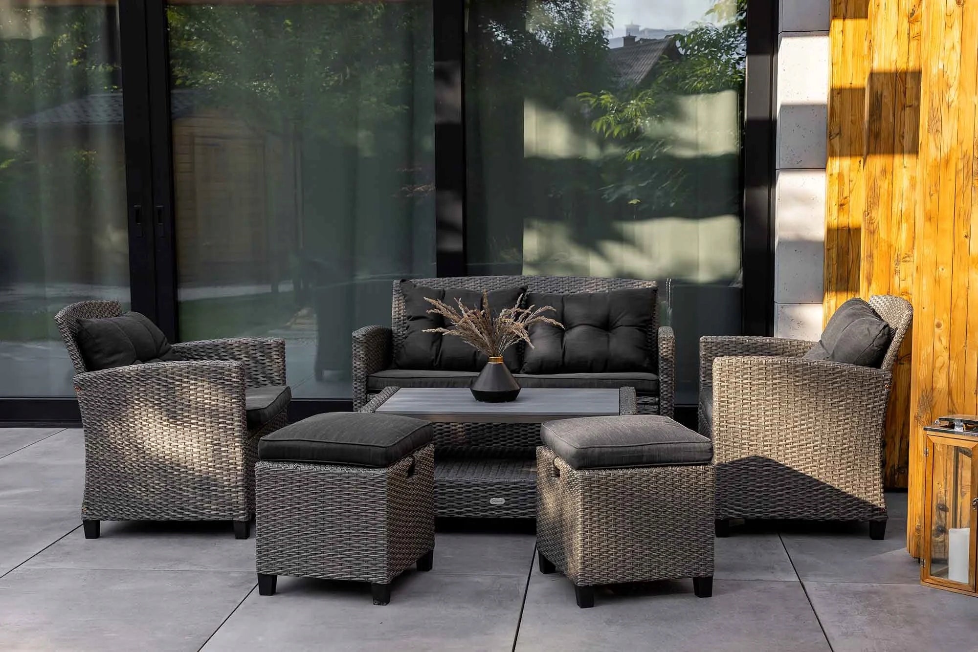 Large Set Garden Furniture 6 Seater Technorattan Sofa Armchairs Table Pouf Manufacturer di volio