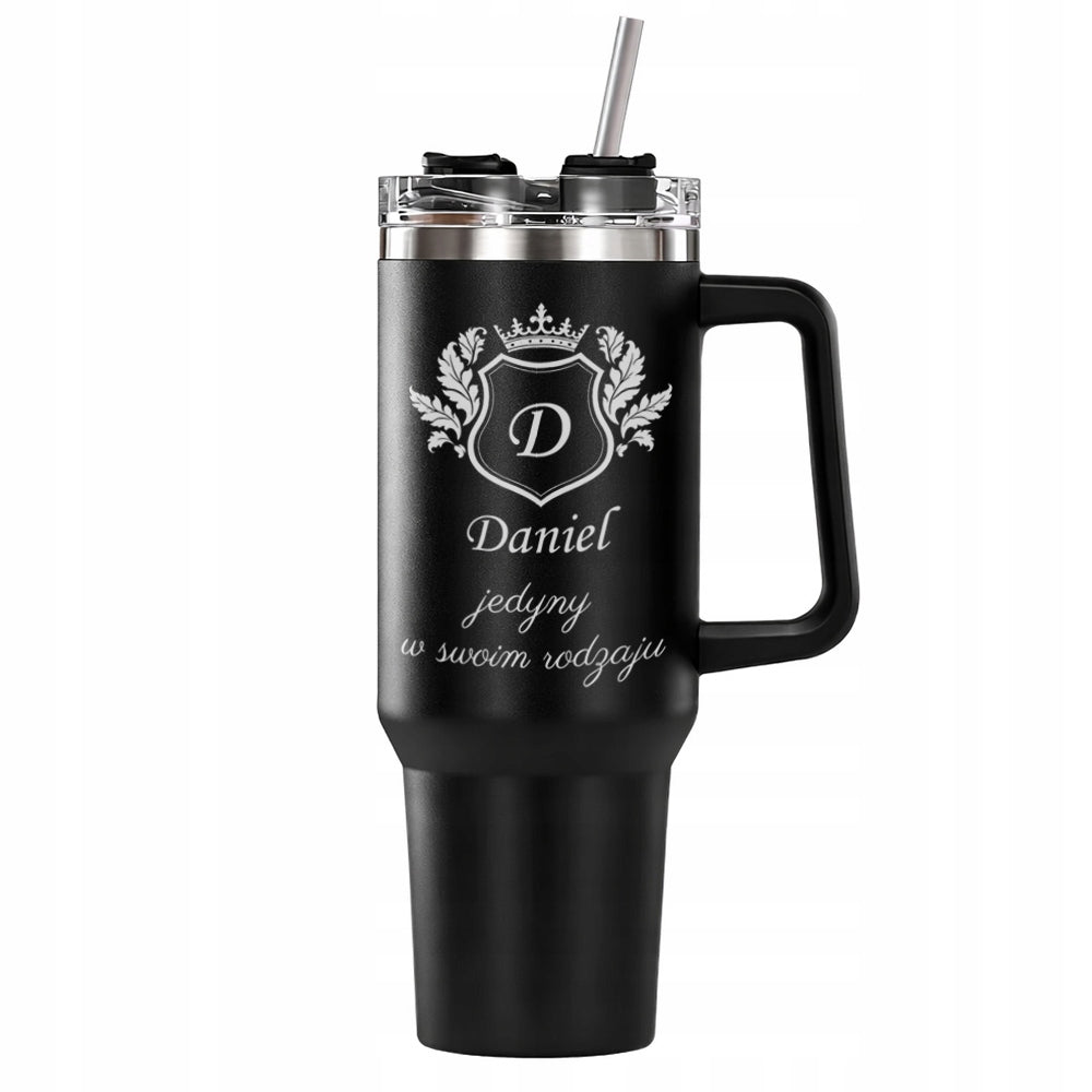 Large Thermal Mug with Straw ENGRAVING with Name Steel Handle Packaging status original