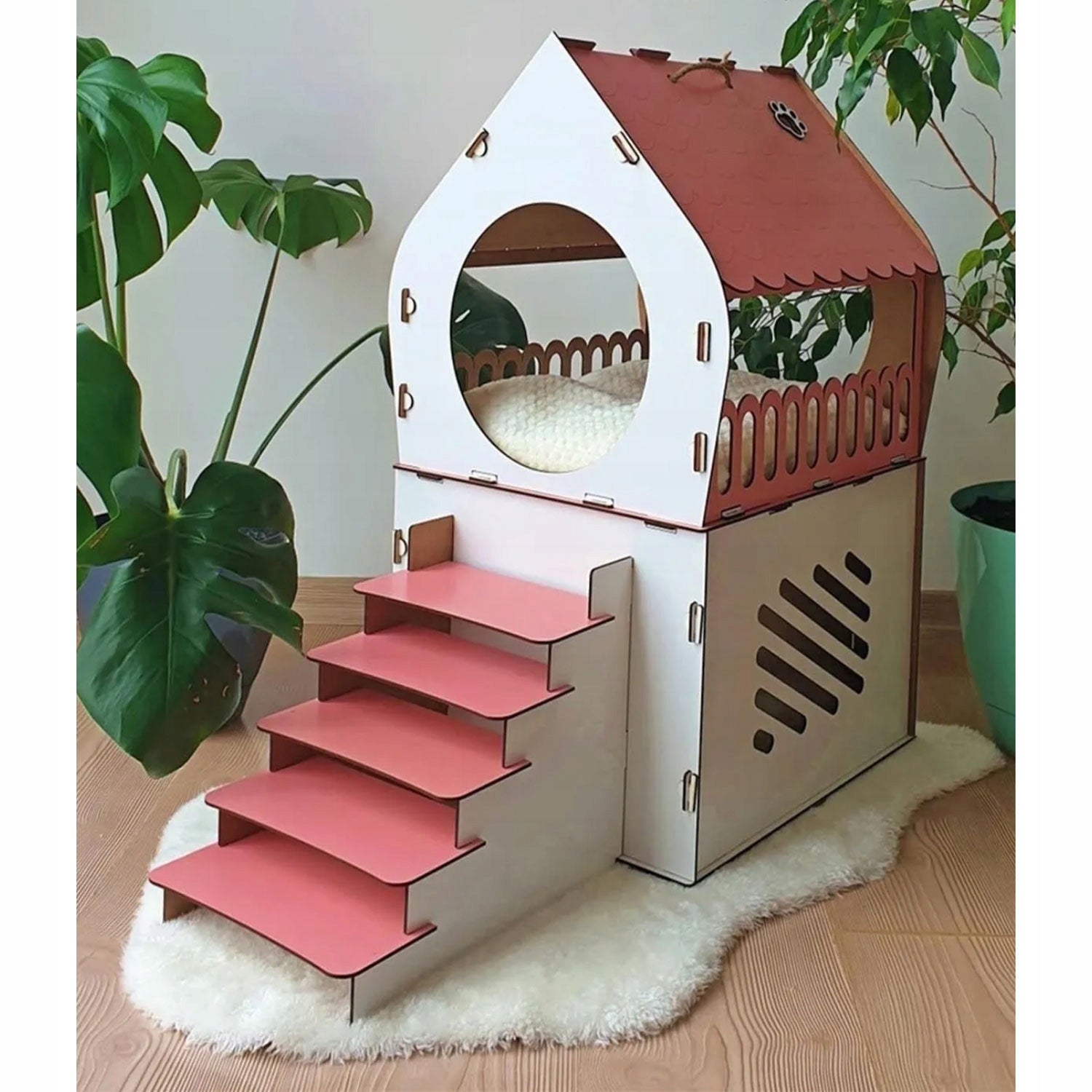 Large Wooden Cat House – 2 Levels MDF XXL Interior Bed Brand no brand