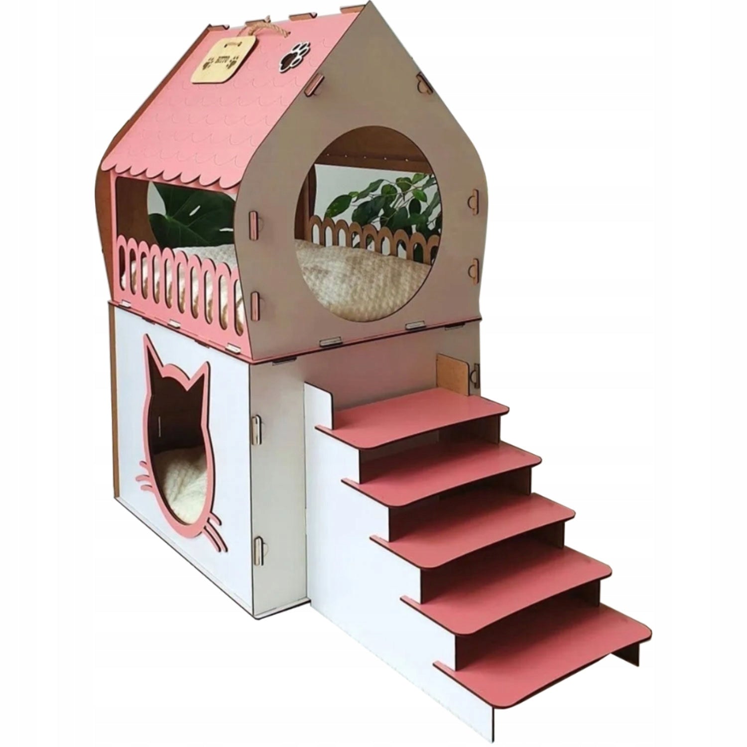 Large Wooden Cat House – 2 Levels MDF XXL Interior Bed