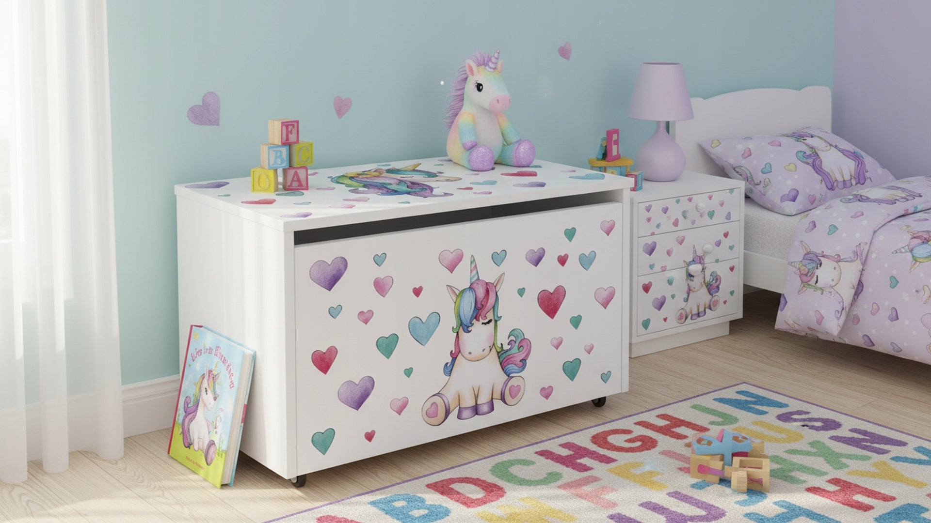 Large Wooden Toy Box - on Wheels 71x40 x46 cm Unicorn Brand Leomark