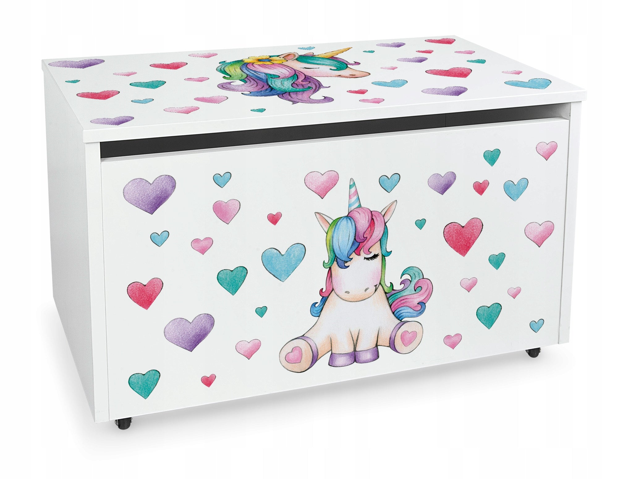 Large Wooden Toy Box - on Wheels 71x40 x46 cm Unicorn