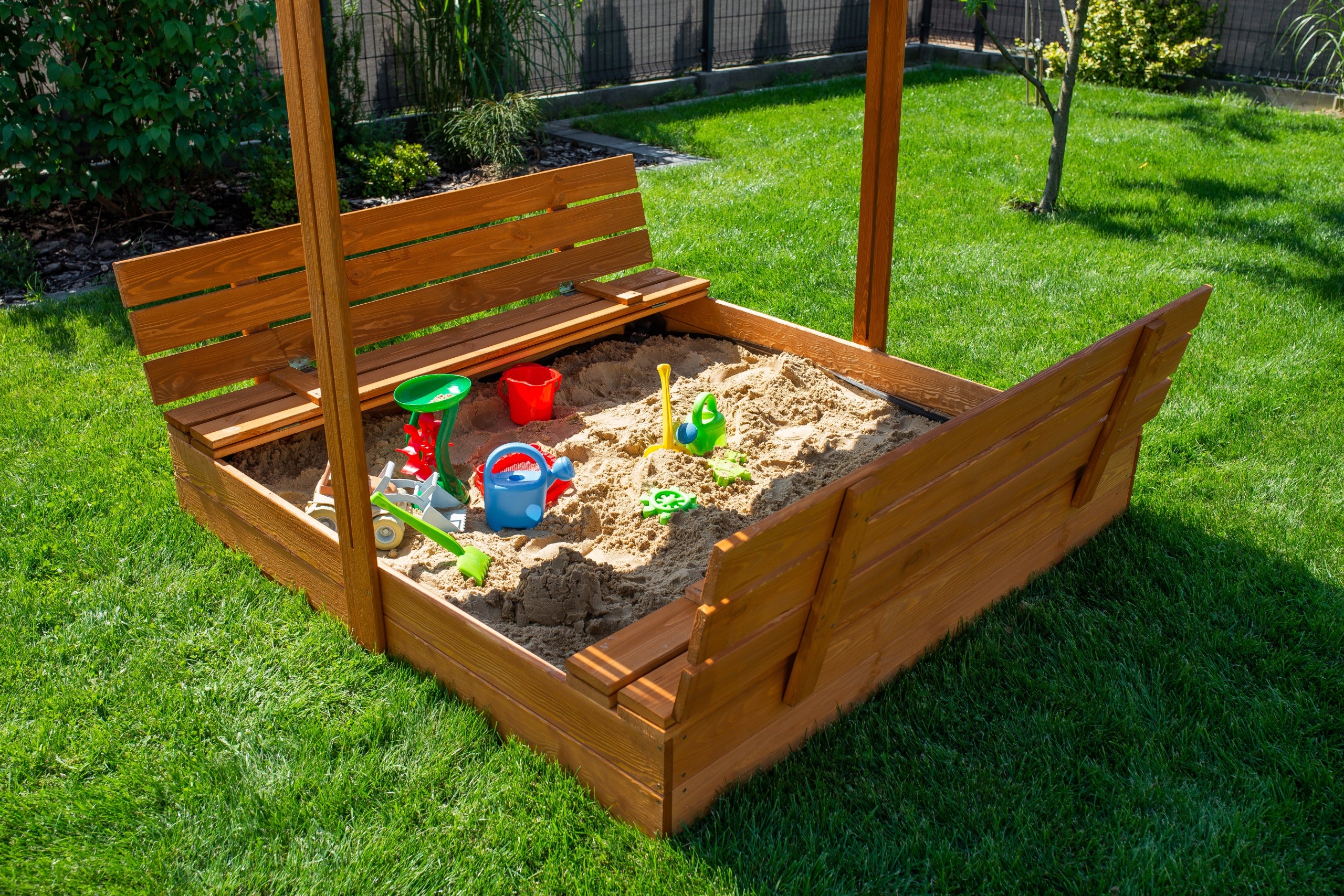 Large XXL Sandbox with Canopy Wooden Impregnated 140 6 Colors Canopy Length 140 cm