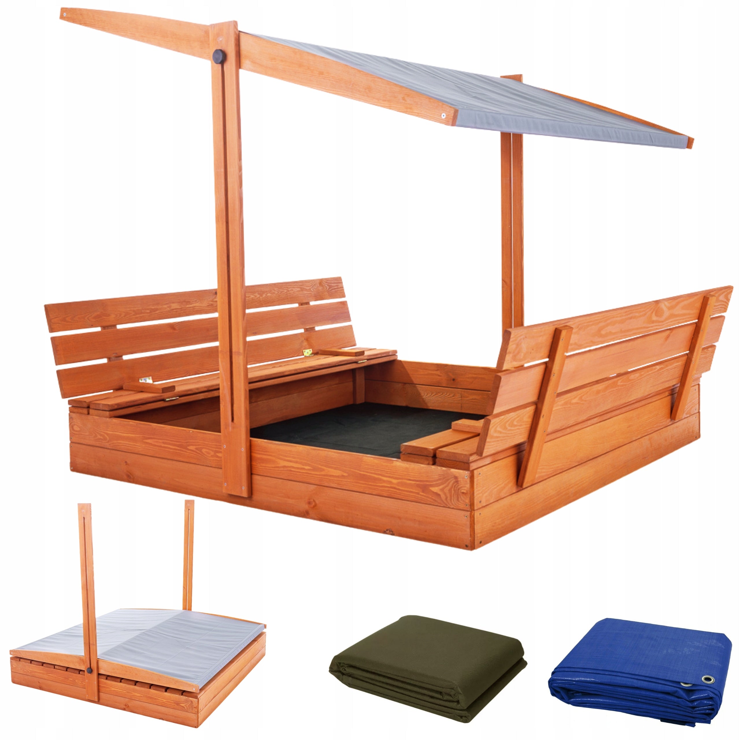 Large XXL Sandbox with Canopy Wooden Impregnated 140 6 Colors Canopy
