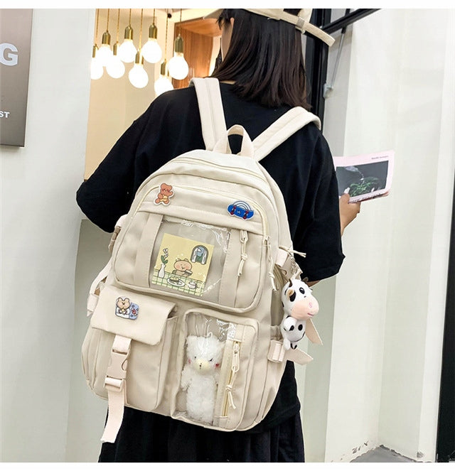 Large capacity student backpack with beige ribbon pendant Manufacturer code 6953766993014