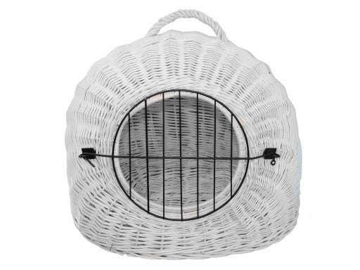 Large cat carrier white wicker + pillow
