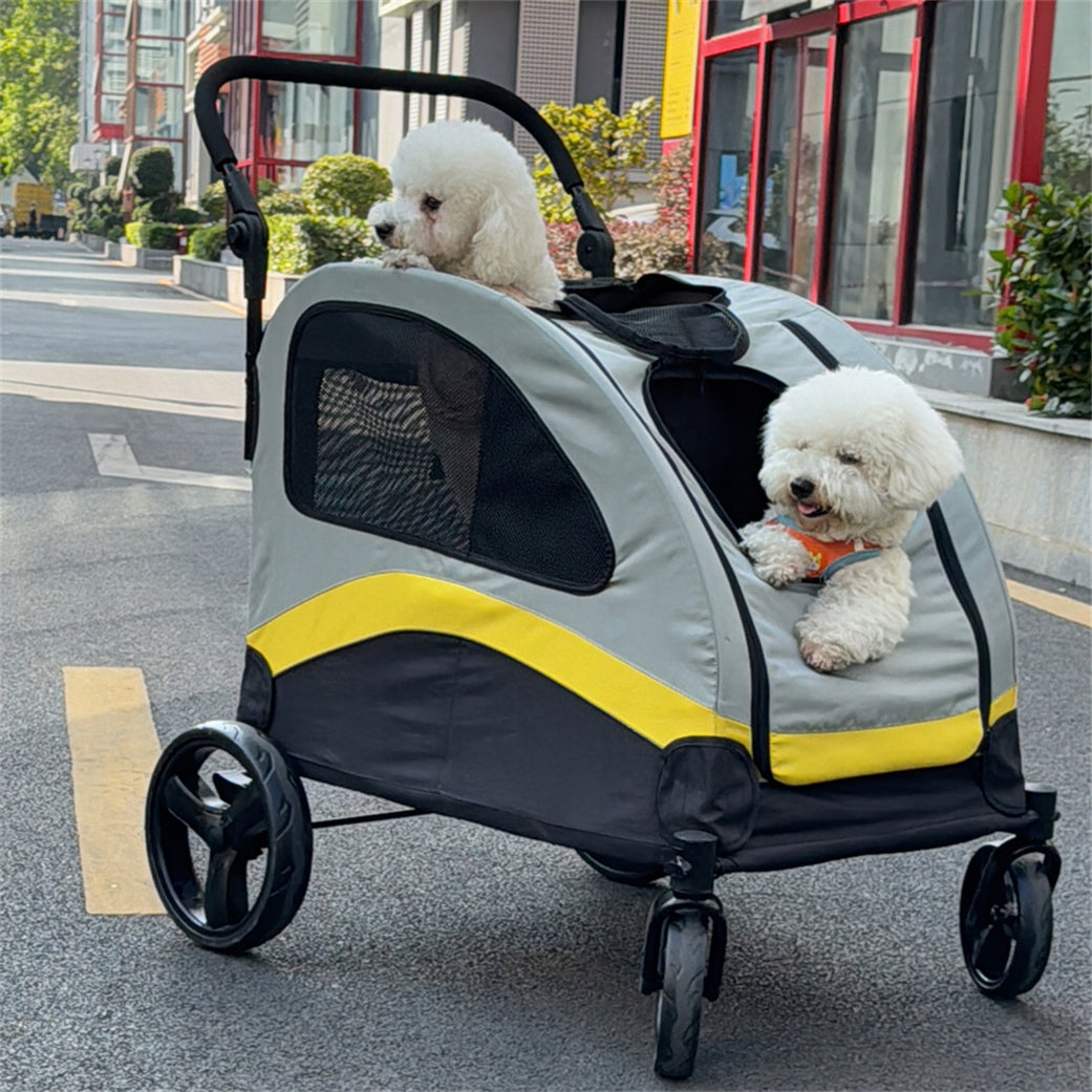 Large cat dog transporter trolley with partition for 2 dogs up to 42 kg 4 wheels Main material fabric