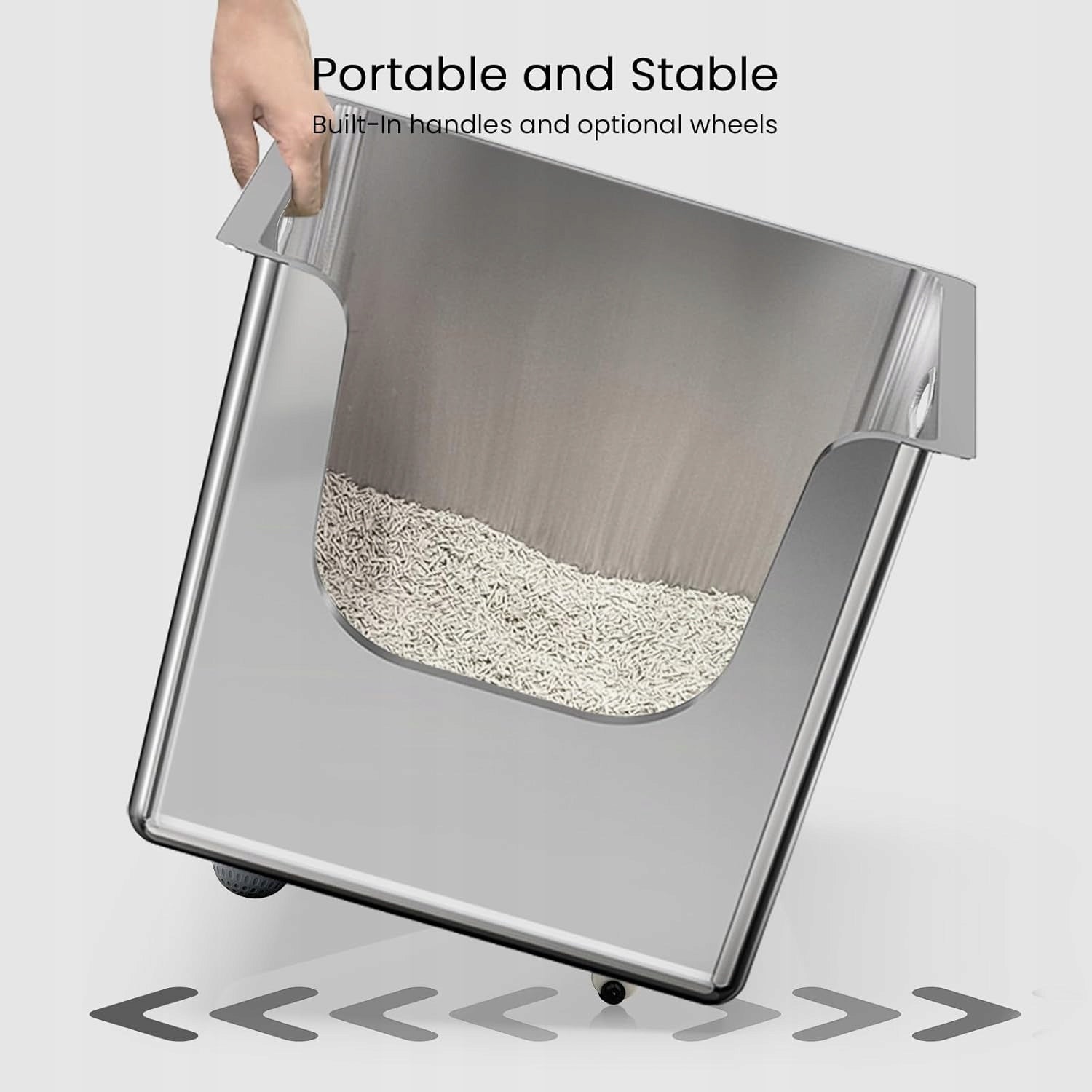 Large cat litter box PTLOM XL – stainless steel, high rim, open Brand Ptlom