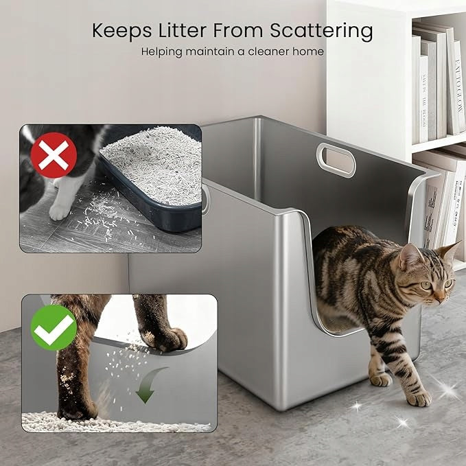 Large cat litter box PTLOM XL – stainless steel, high rim, open Color silver
