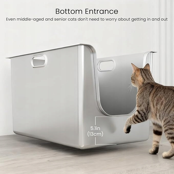 Large cat litter box PTLOM XL – stainless steel, high rim, open Length 58 cm