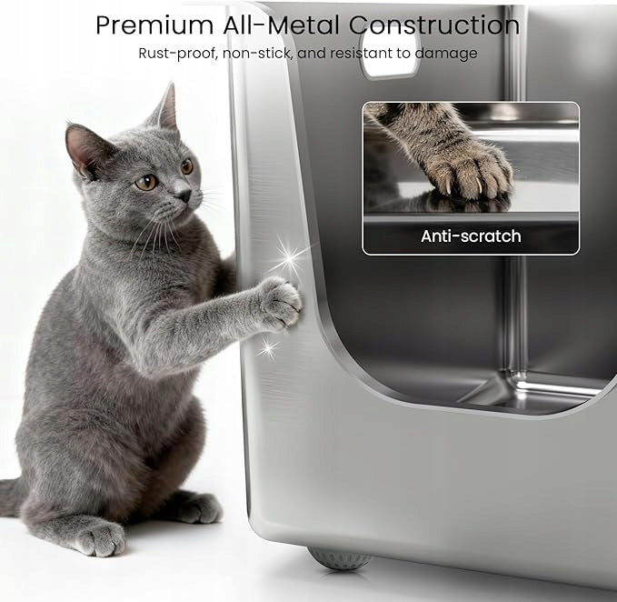 Large cat litter box PTLOM XL – stainless steel, high rim, open Product width 38 cm