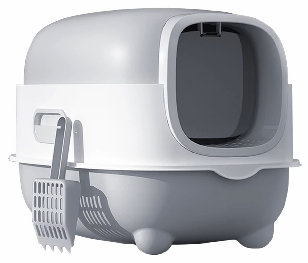Large cat litter box closed grey with COSMO spatula