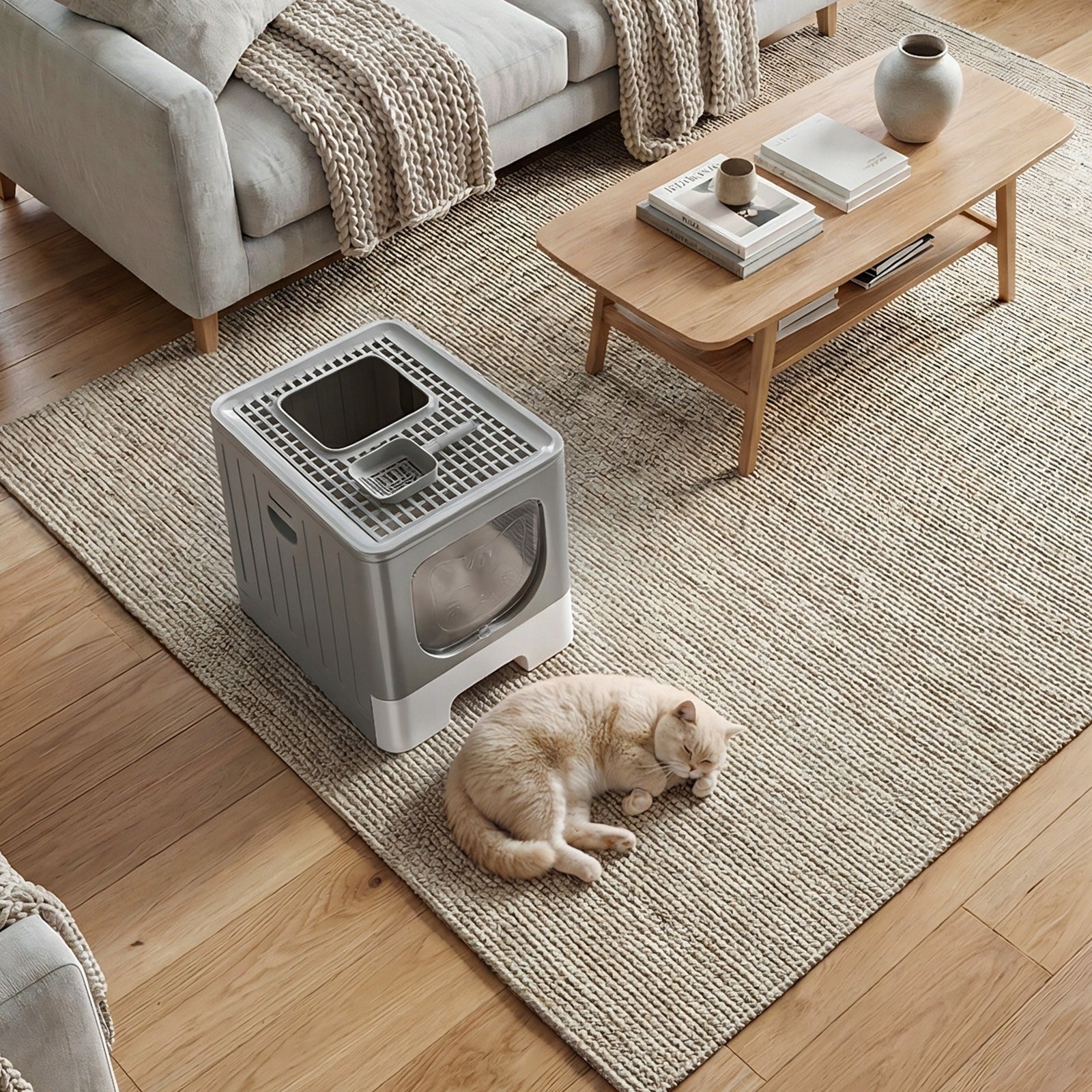 Large cat litter box lockable folding with pull-out drawer and XXL spatula Kind closed litter box