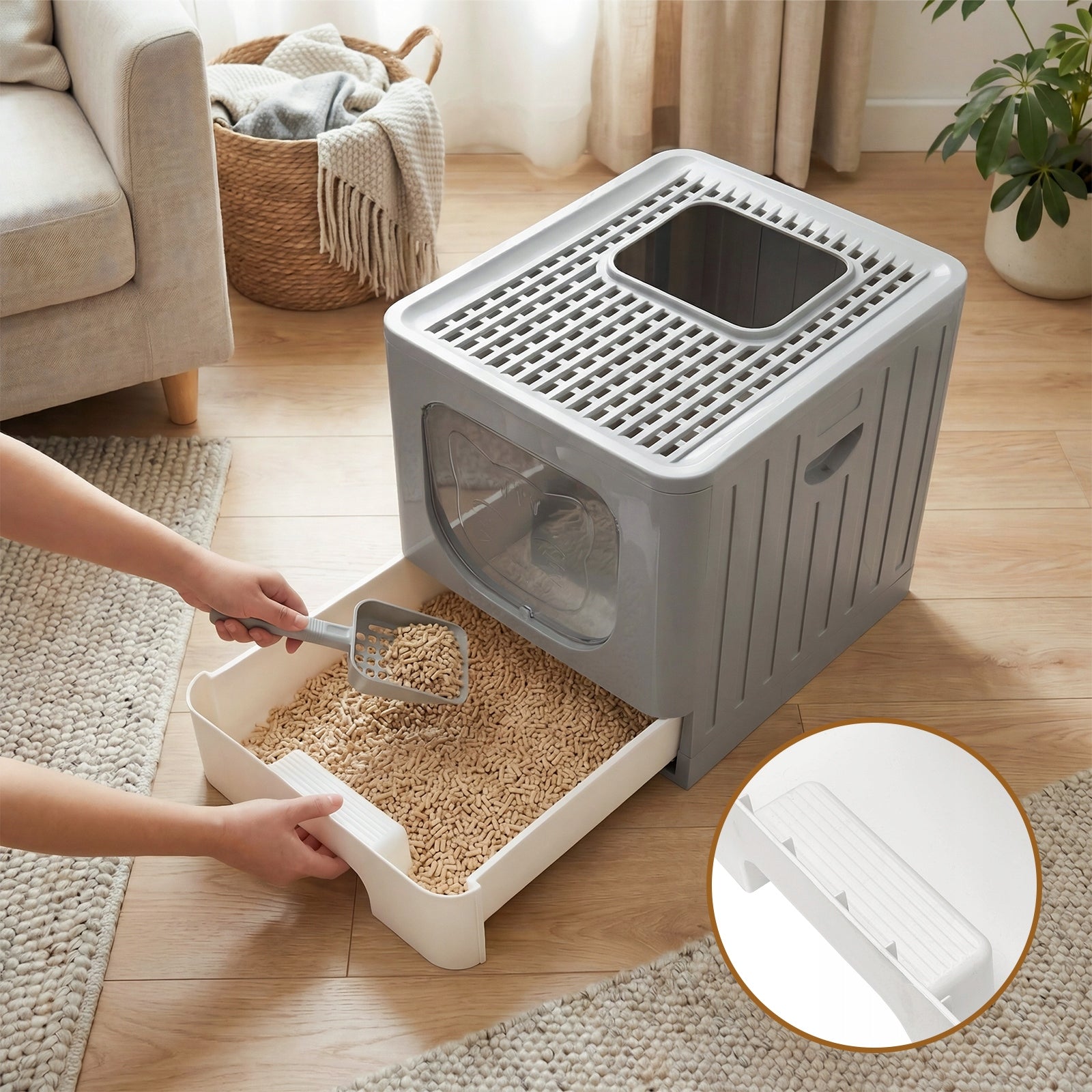 Large cat litter box lockable folding with pull-out drawer and XXL spatula Manufacturer code B4Z4U