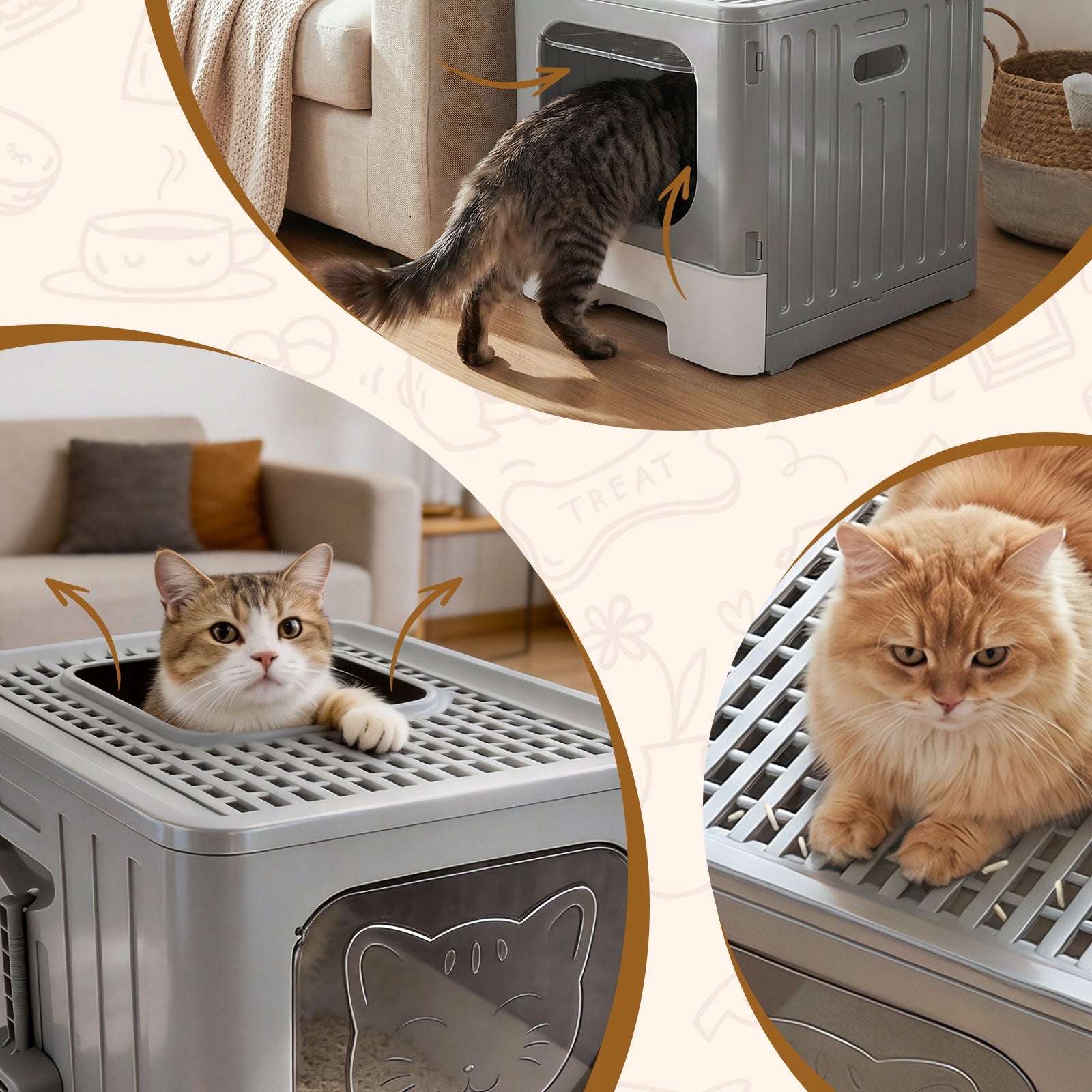 Large cat litter box lockable folding with pull-out drawer and XXL spatula Packaging status original