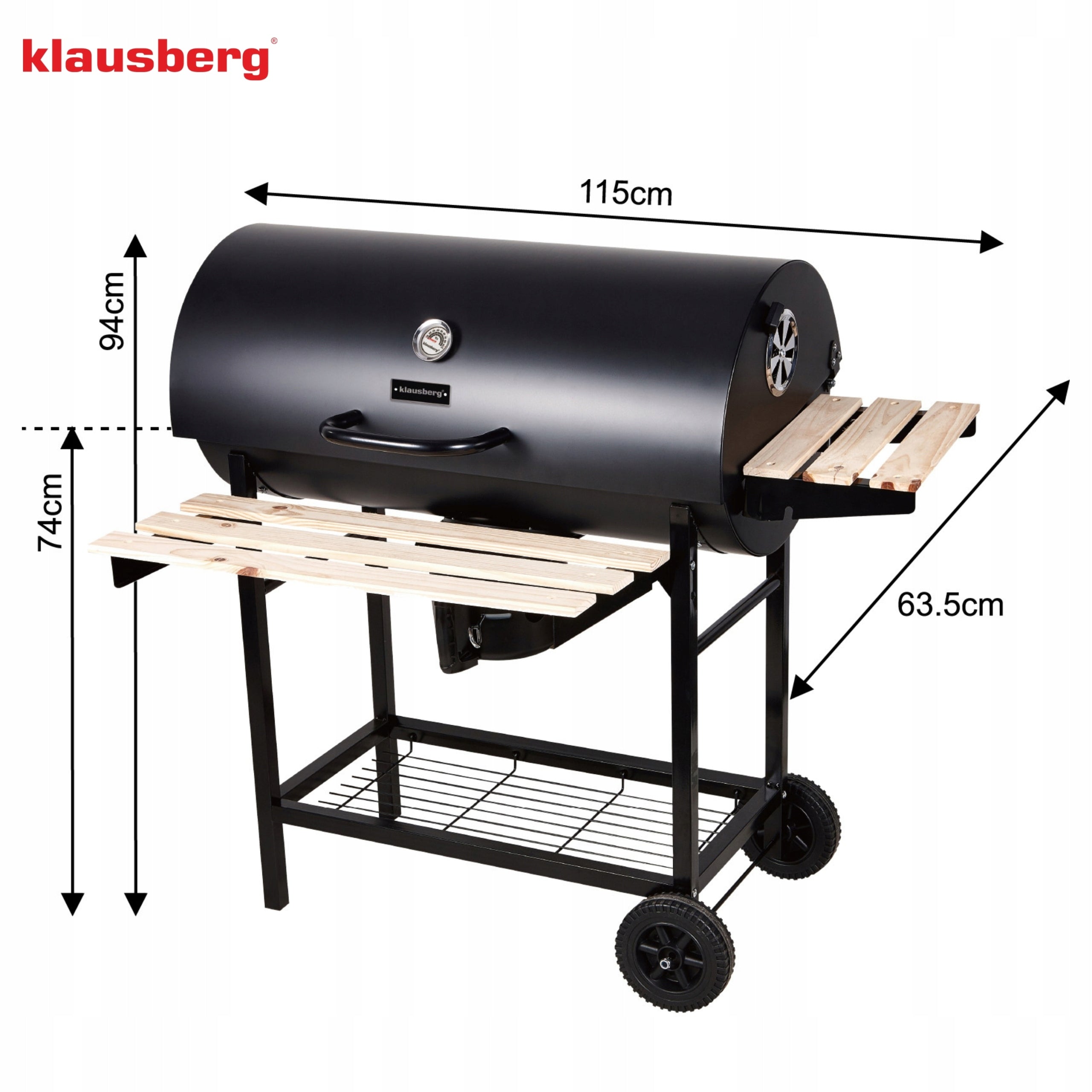 Large charcoal garden grill KLAUSBERG KB-9033 + lid + shelves + Ashtray Grill height 94 cm