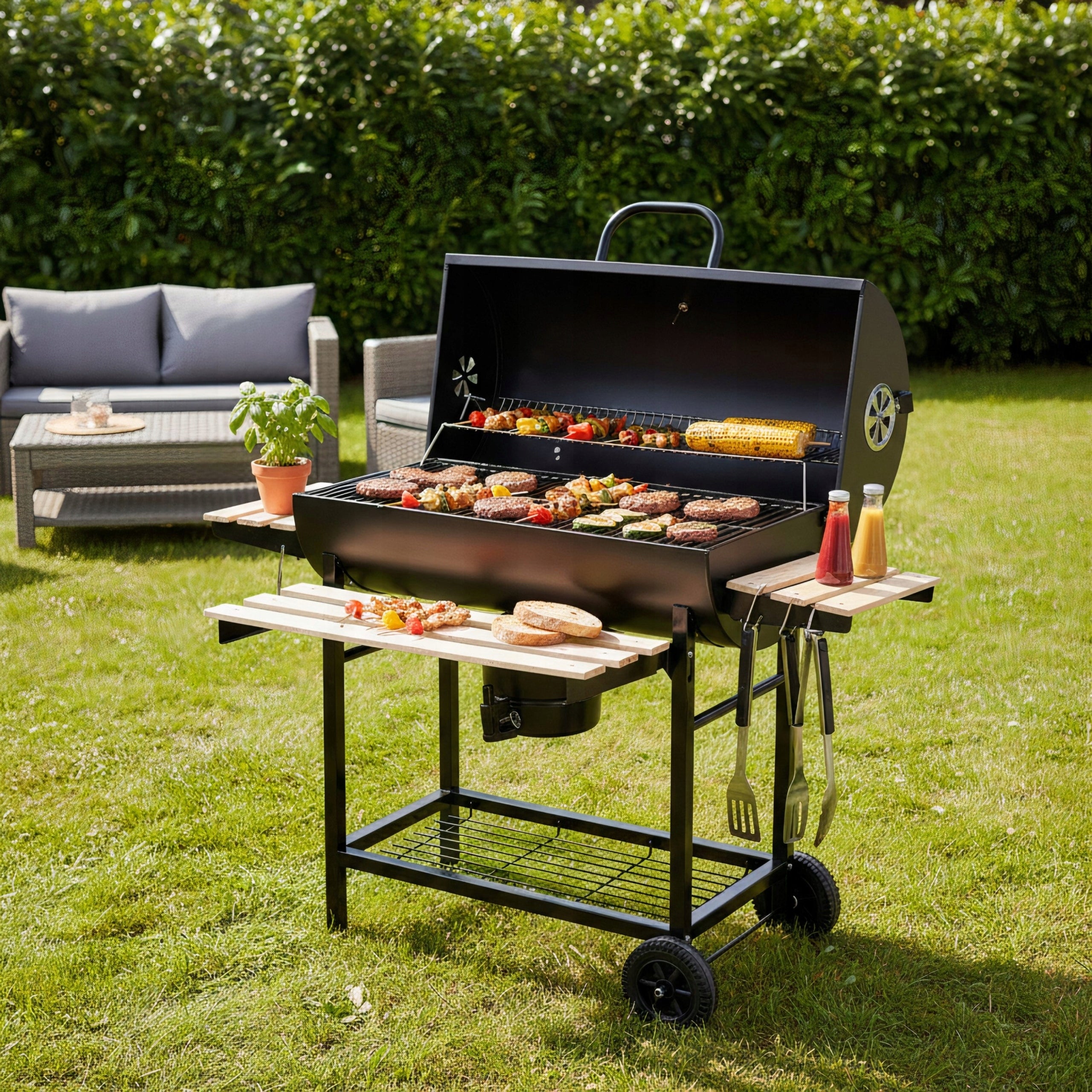 Large charcoal garden grill KLAUSBERG KB-9033 + lid + shelves + Ashtray Manufacturer code KB-9033