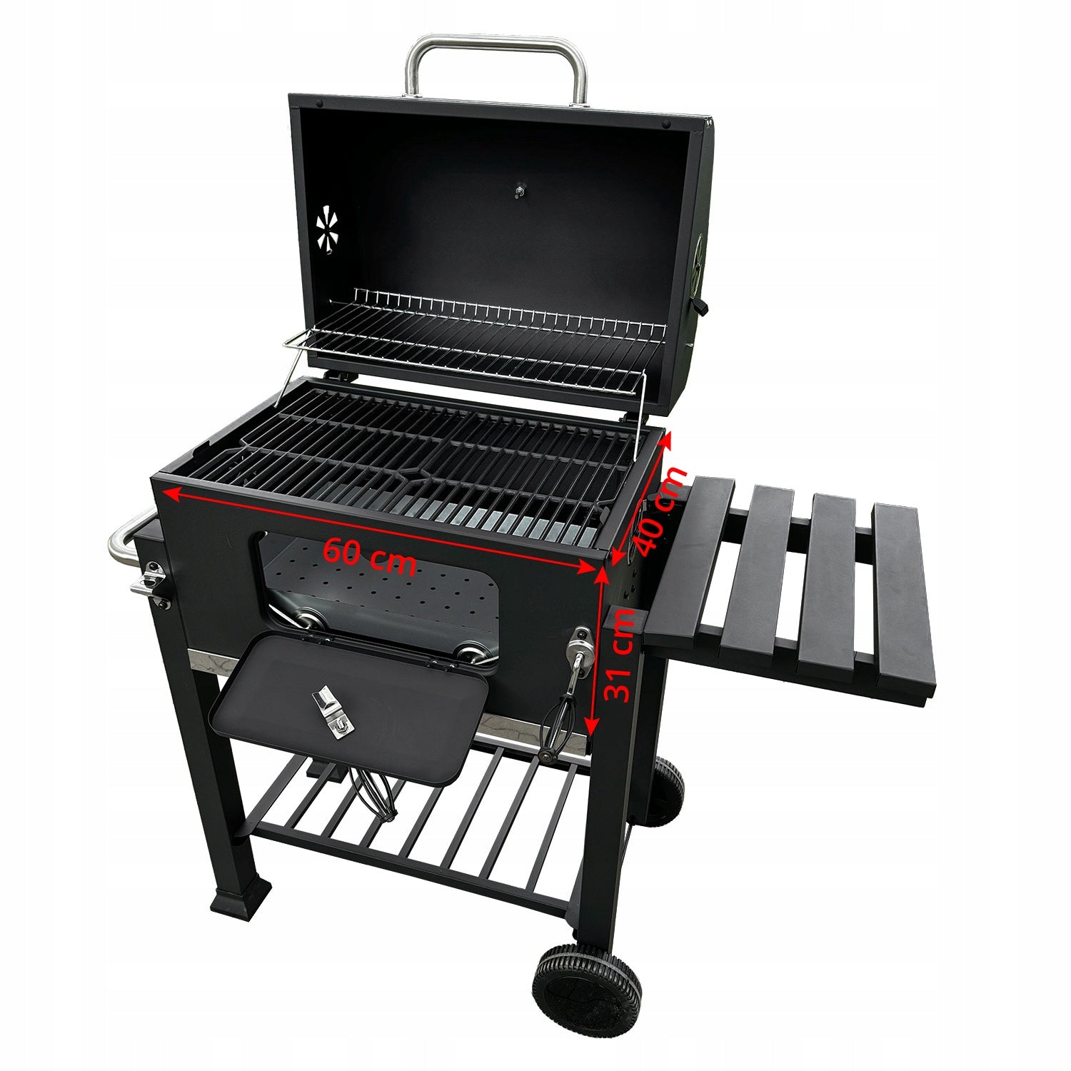 Large charcoal grill cast iron grate 113,5x50x107 cm garden XXL with lid Grill height 107 cm