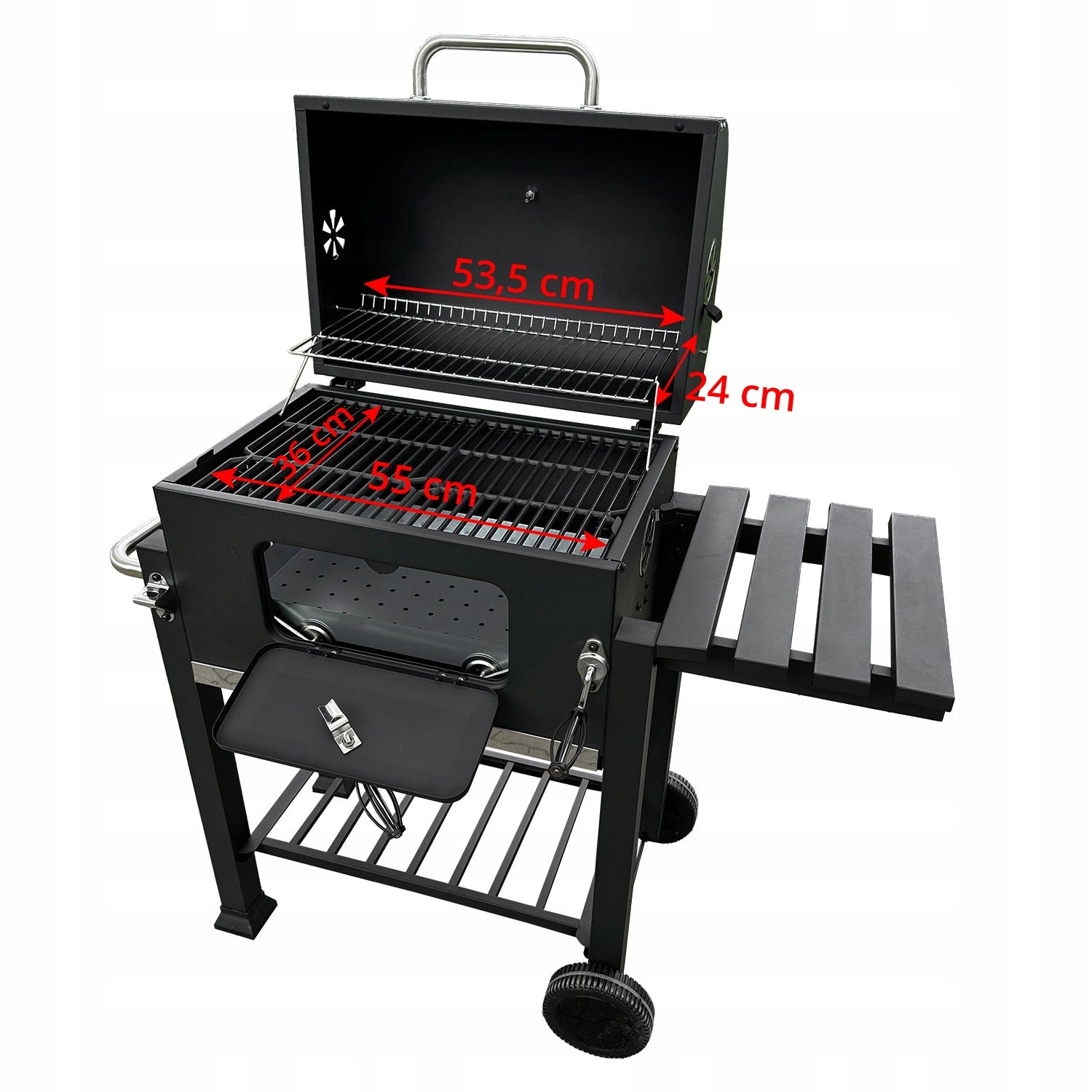 Large charcoal grill cast iron grate 113,5x50x107 cm garden XXL with lid Grill width 113.5 cm