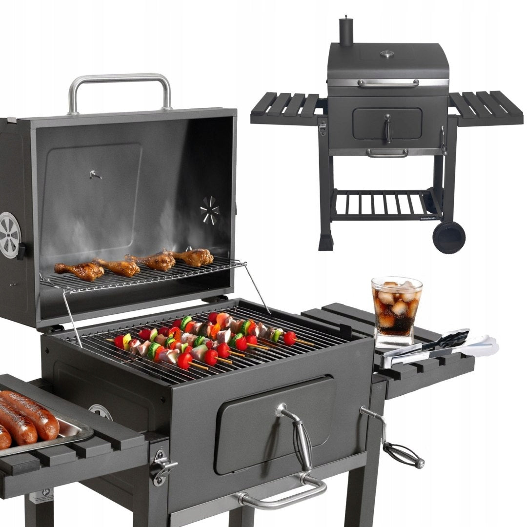 Large charcoal grill garden grate with cover ashtray thermometer opener B