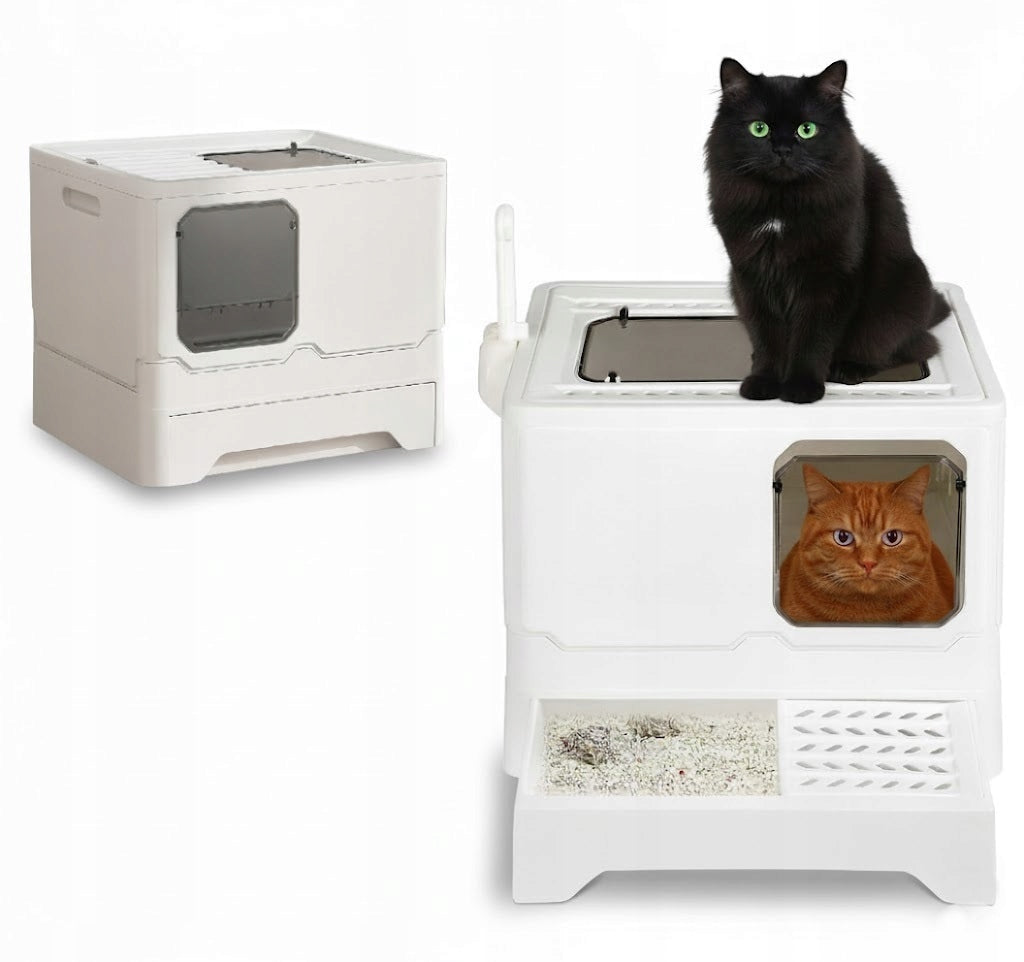 Large closed cat litter box with drawer | Foldable + spatula (F051)