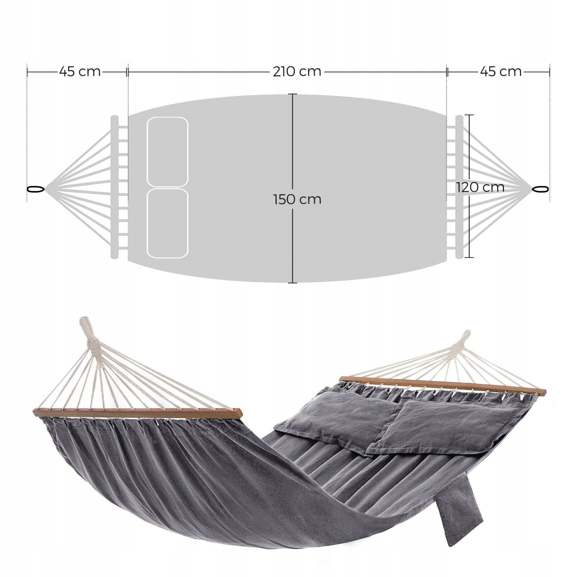 Large double garden hammock with 2 soft cushions and side pocket Manufacturer code GDC022G01