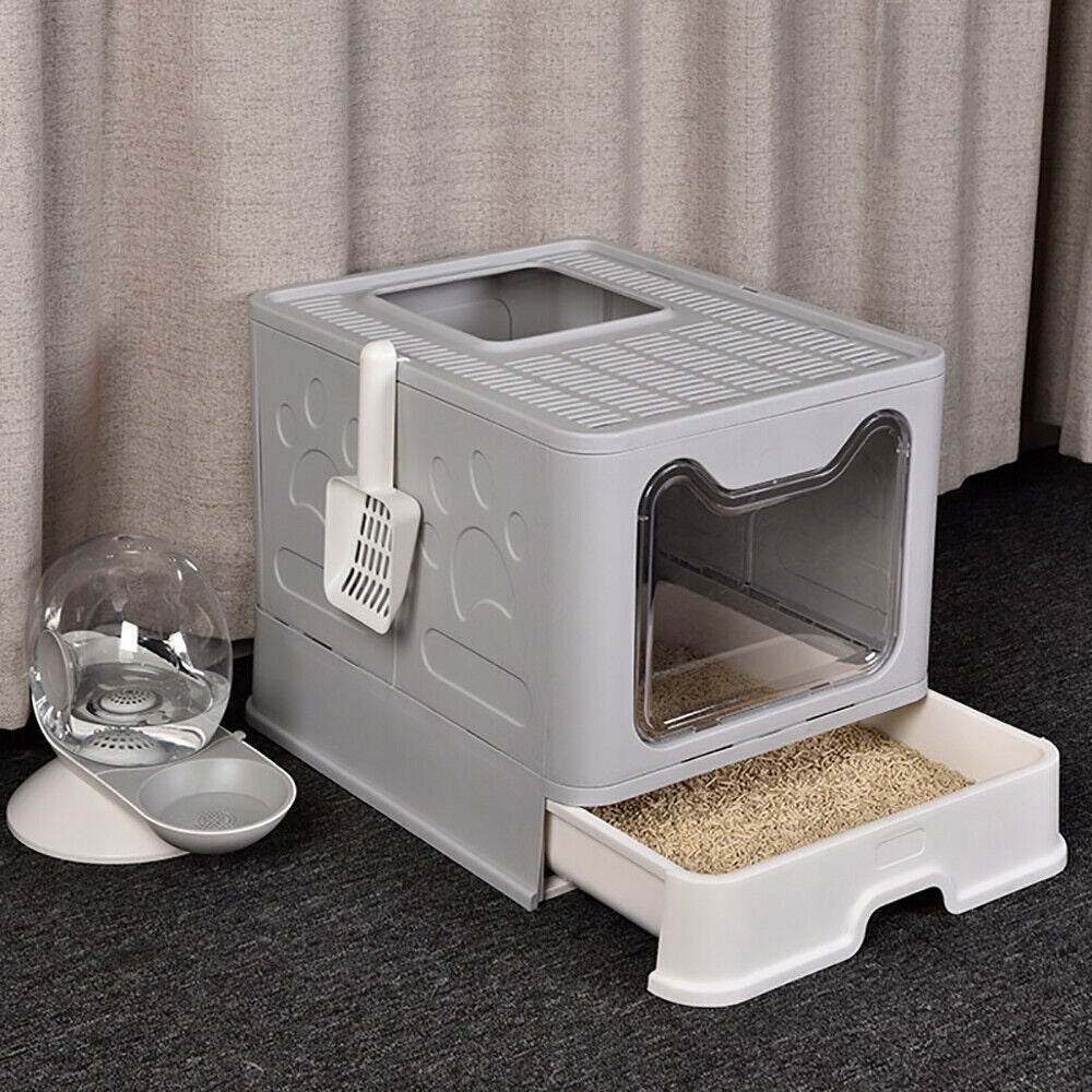 Large indoor cat litter box with drawer + spatula toilet closed F055 Brand no brand