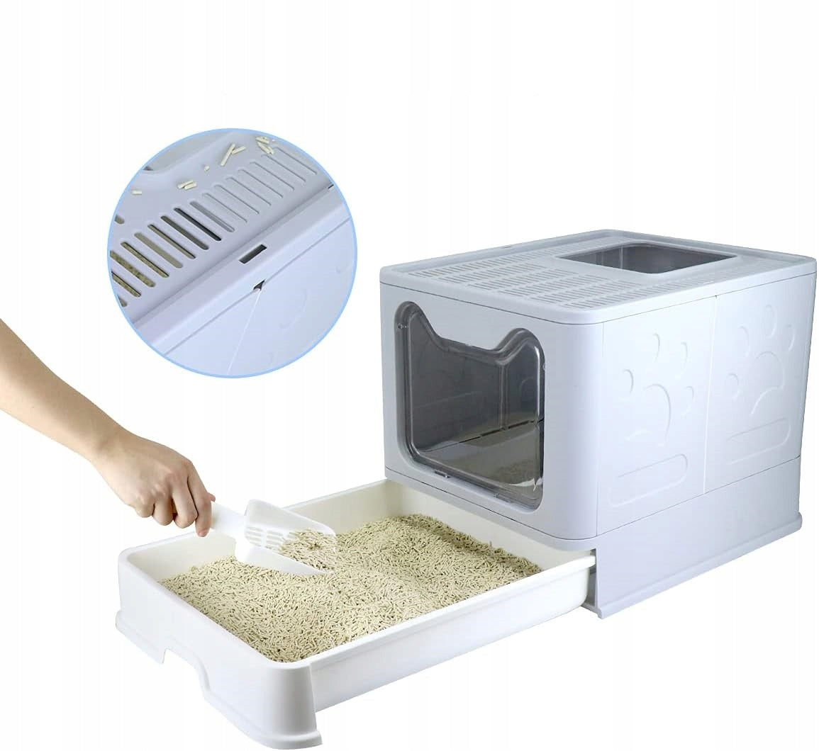 Large indoor cat litter box with drawer + spatula toilet closed F055 Model F055