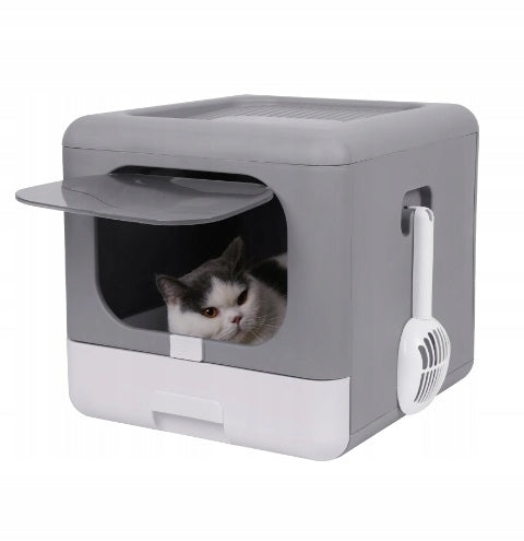 Large litter box closed for cat with drawer + spatula covered filter (F056) Length 37.5 cm