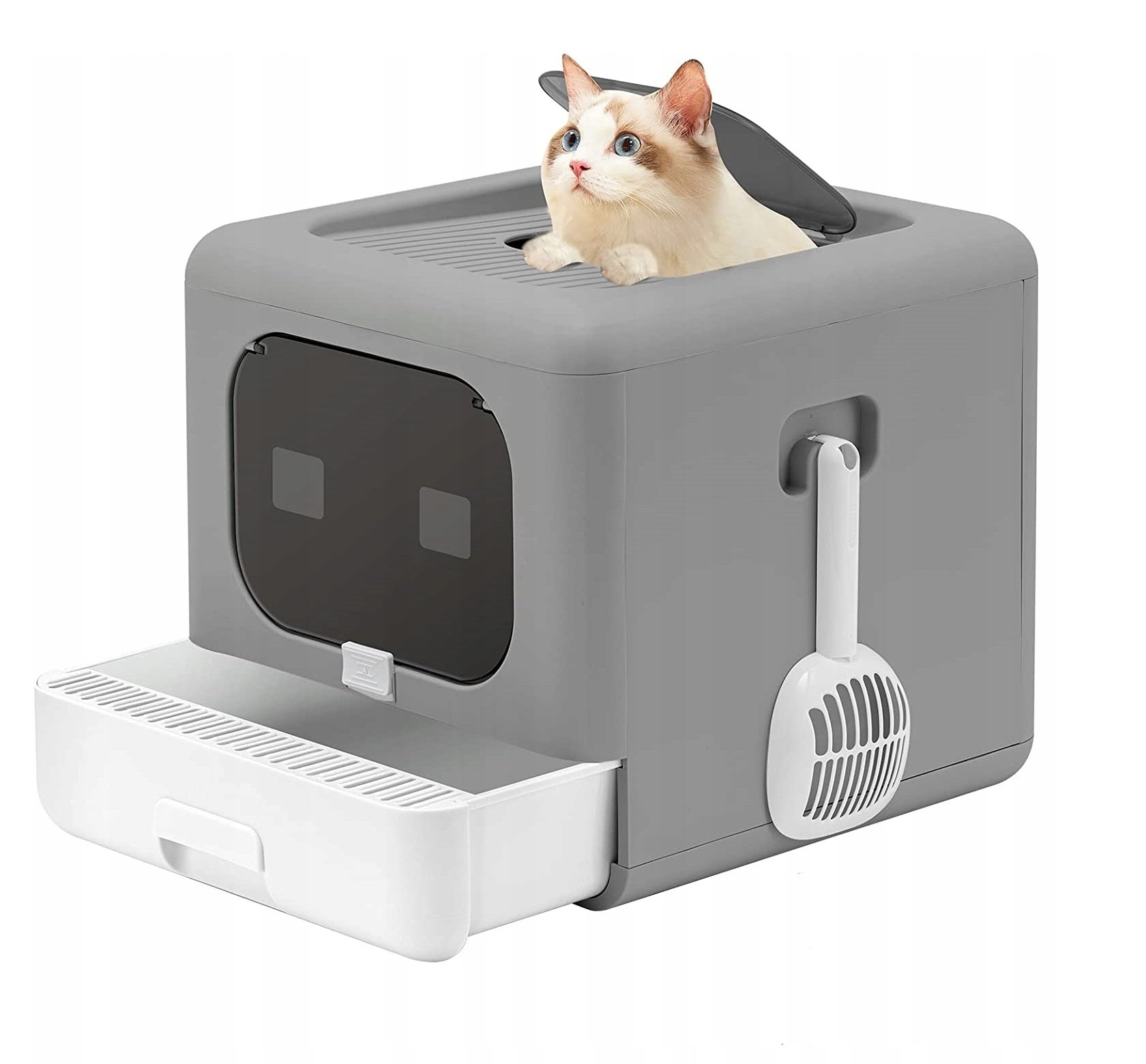 Large litter box closed for cat with drawer + spatula covered filter (F056) Manufacturer code F056