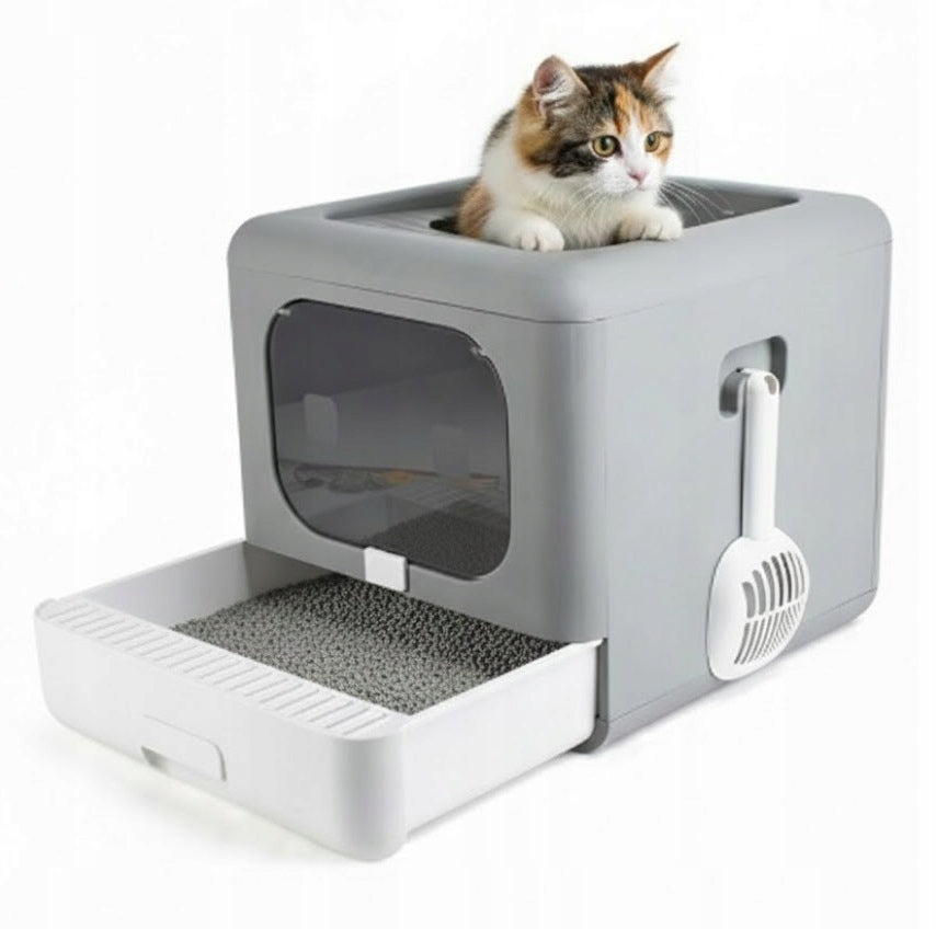 Large litter box closed for cat with drawer + spatula covered filter (F056)