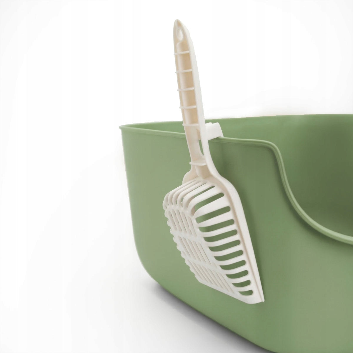 Large litter box open for cat CORNER CARINIO with spatula handle stable eco+ Color green