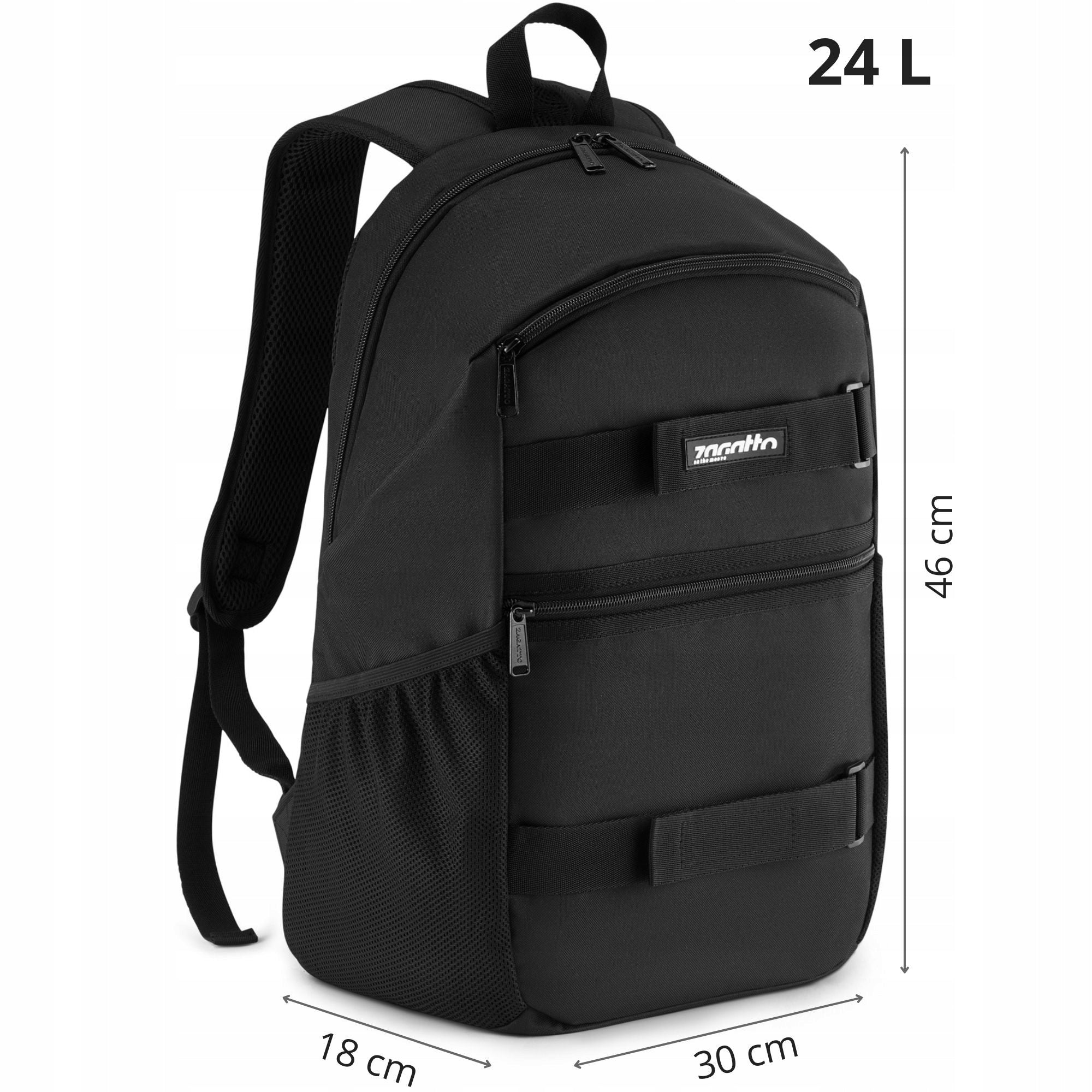 Large men's sports school backpack for skateboard roomy black ZAGATTO Brand Zagatto