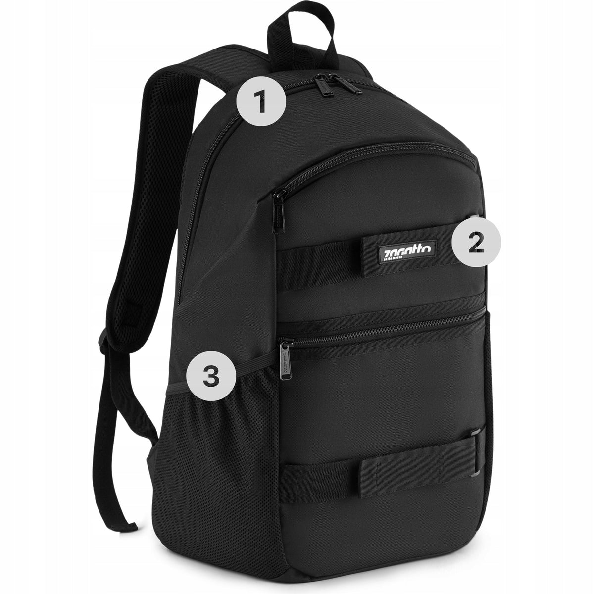 Large men's sports school backpack for skateboard roomy black ZAGATTO Packaging status original