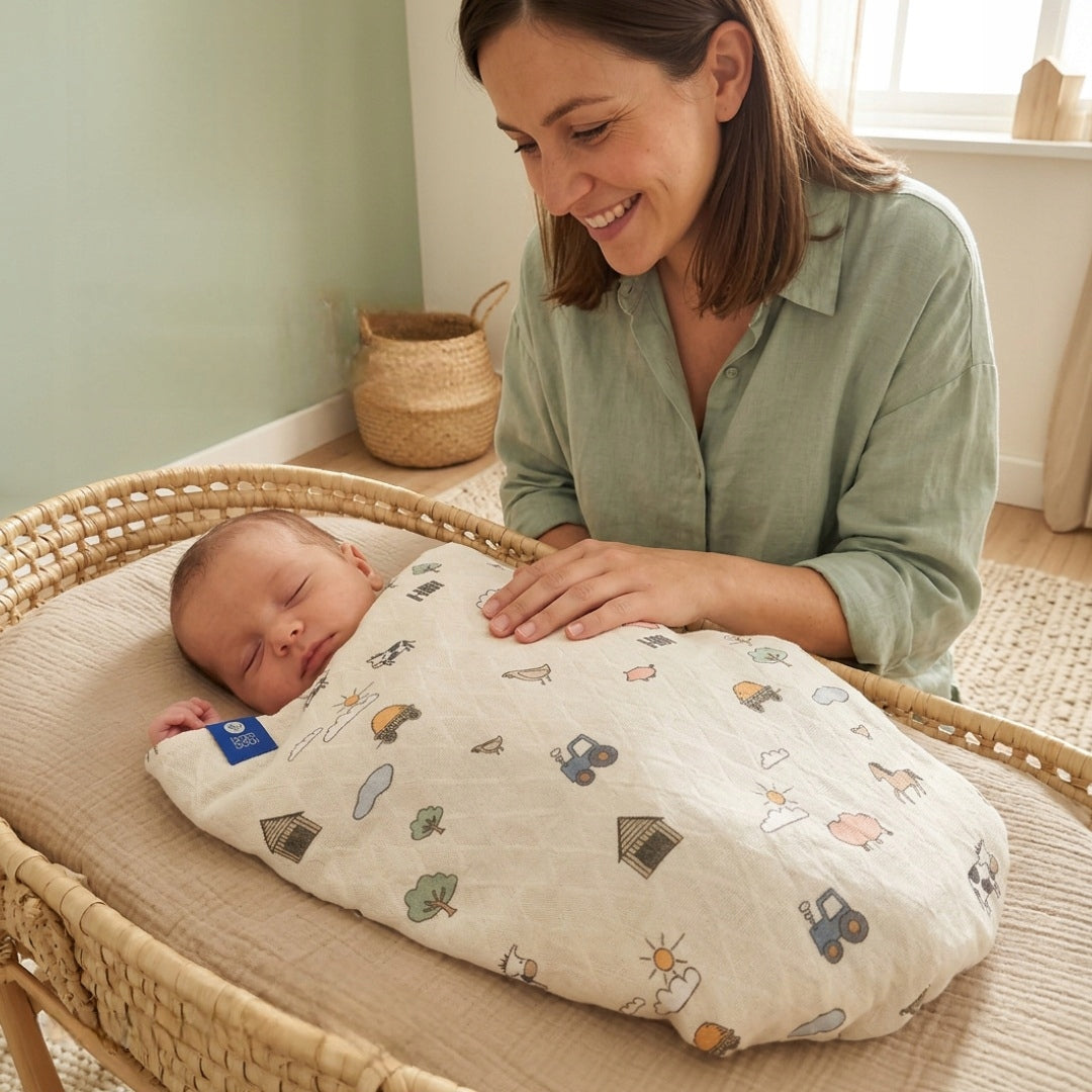 Large muslin diaper / swaddle / bamboo blanket RANCHO beige 120x120cm Packaging status original