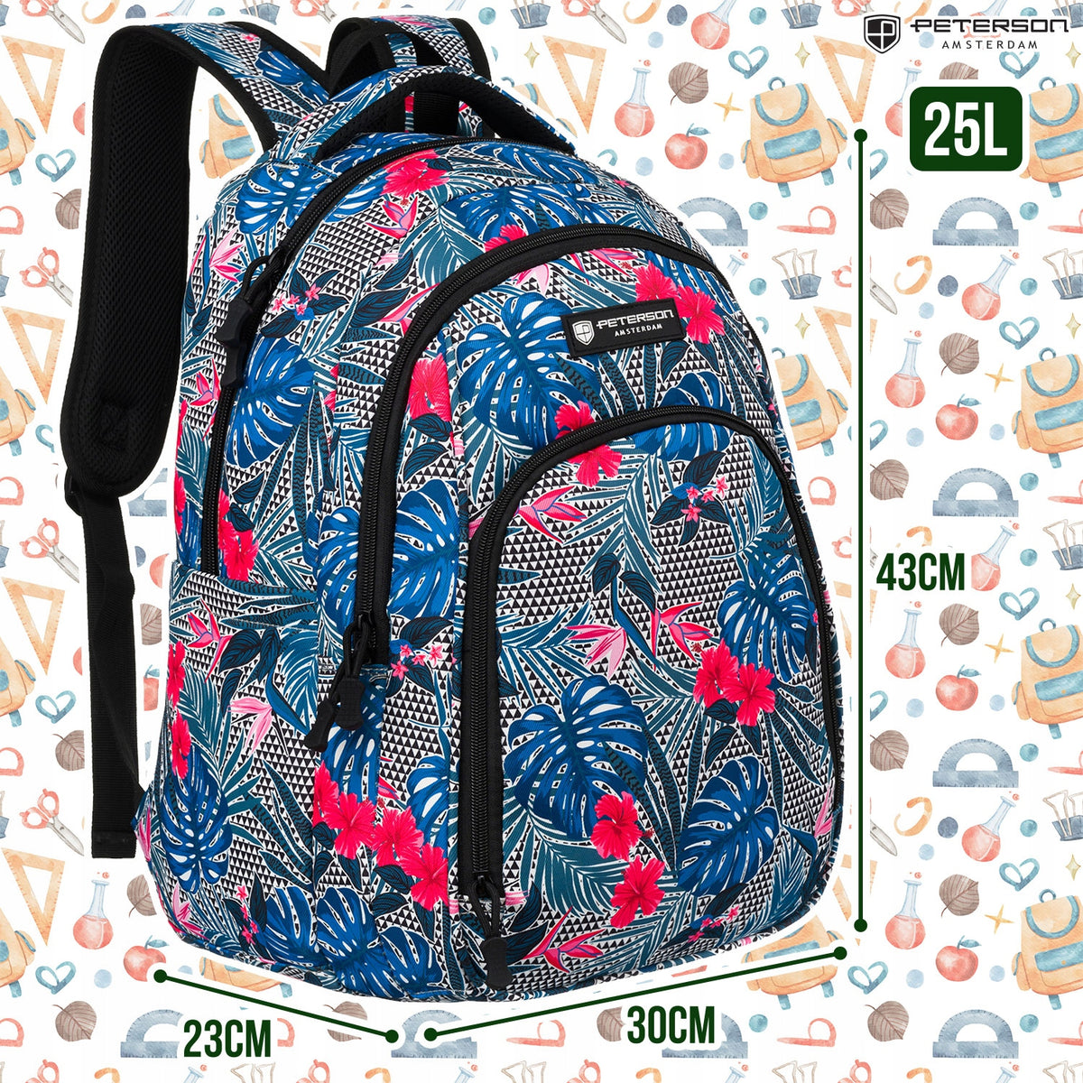 Large school backpack A4 sports for girls women USB port PETERSON Brand Peterson