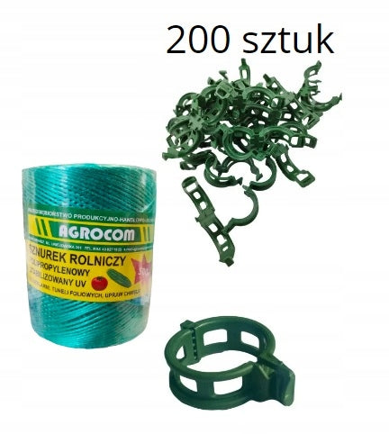 Large set for tomatoes, clasps + string. 200 pieces + 500m green