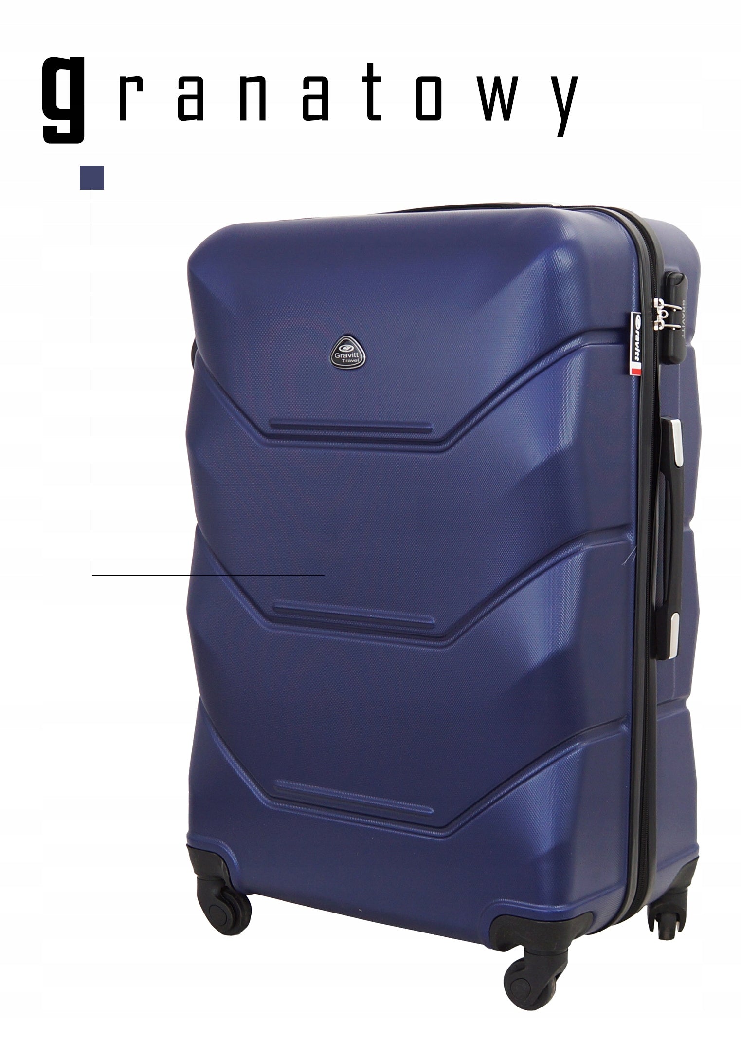 Large suitcase XXL Gravitt 950 92L hard ABS 4 wheels 360 combination lock Height 74 cm