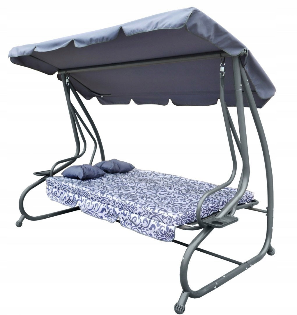 Large swing folding garden couch 2in1 4 pers. 300 kg canopy Kind freestanding