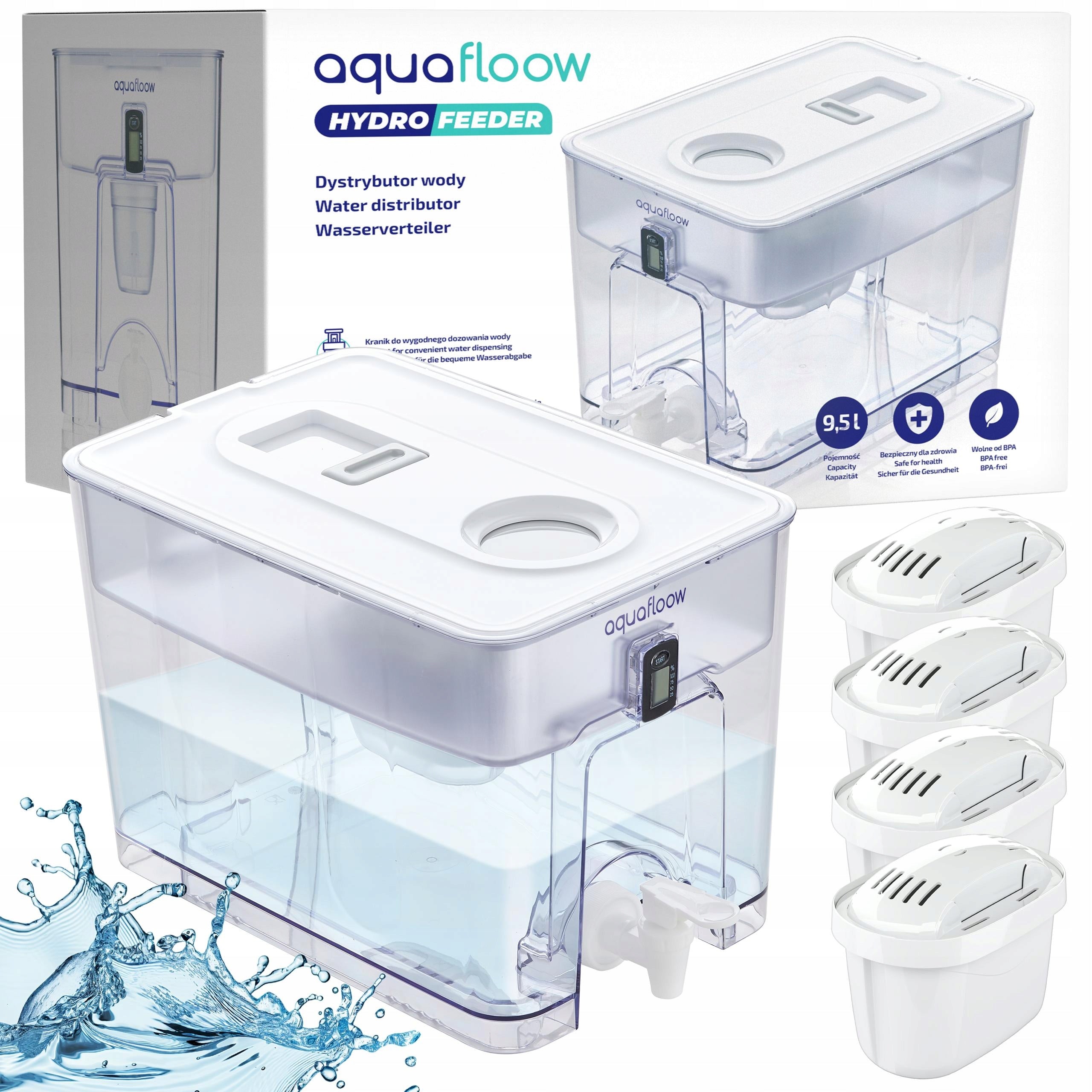 Large water distributor XL AquaFloow Hydrofeeder 9,5l + 4x water filter