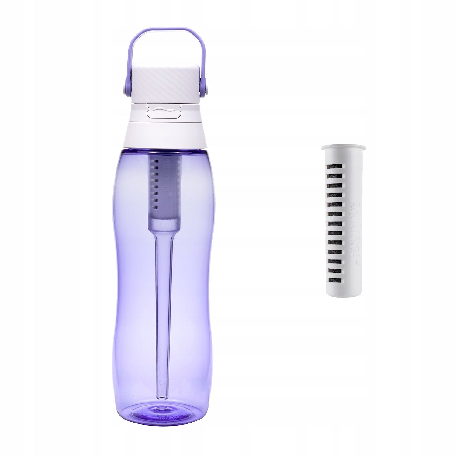 Large water filter bottle with filter cartridge Aqua&Go Lavender 0,75 L Brand Aqualogis