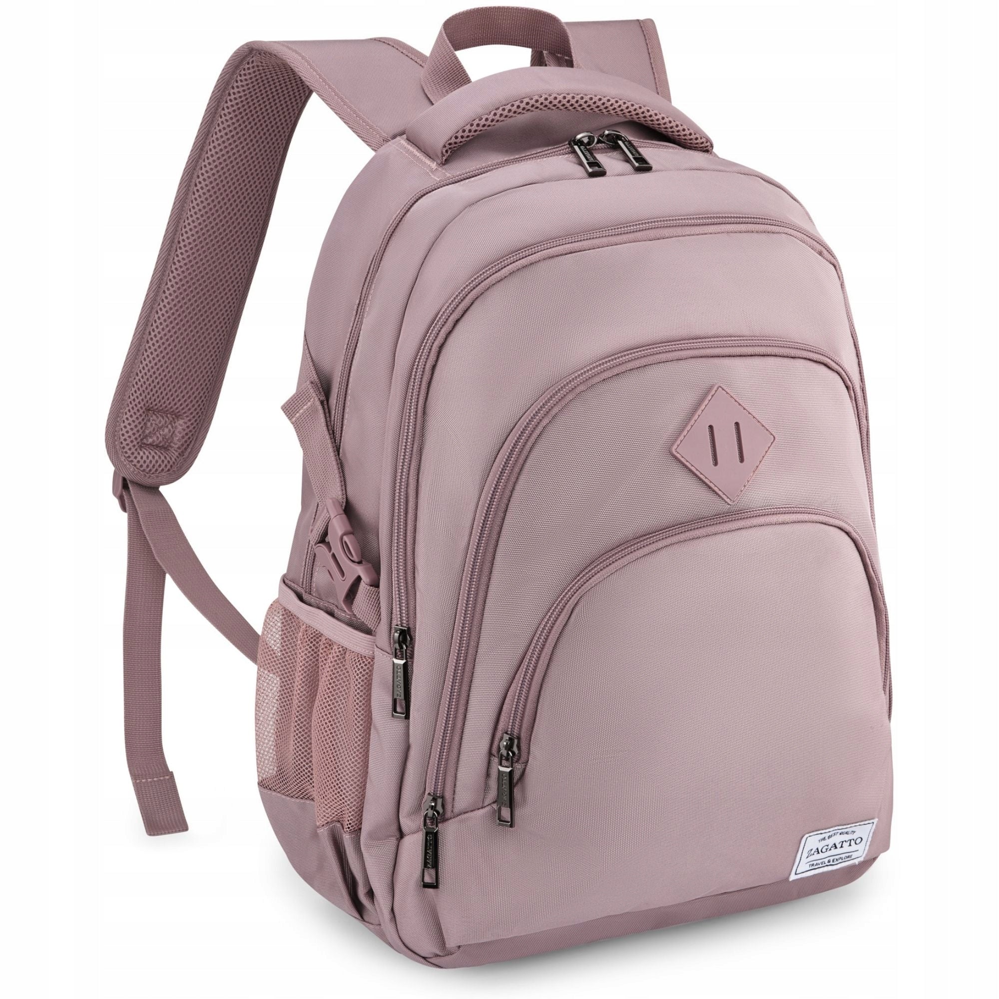 Large women's backpack pink school roomy with laptop space 17" ZAGATTO