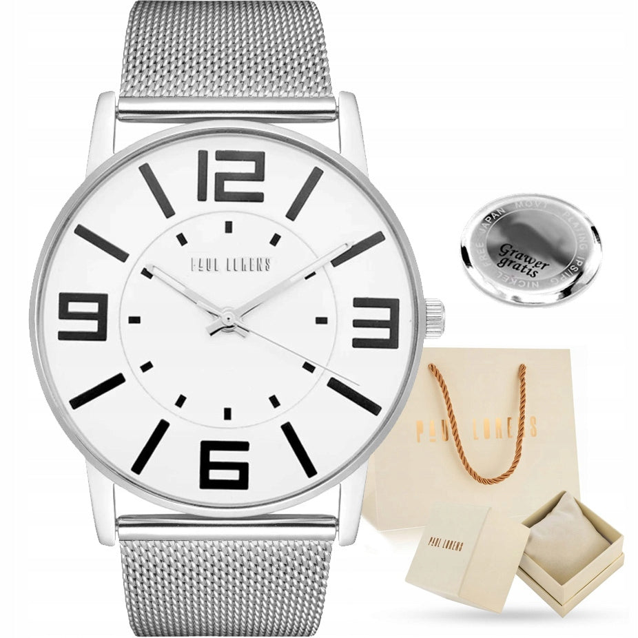 Large women's watch Paul Lorens DEBBY - clear dial with numbers + ENGRAVING