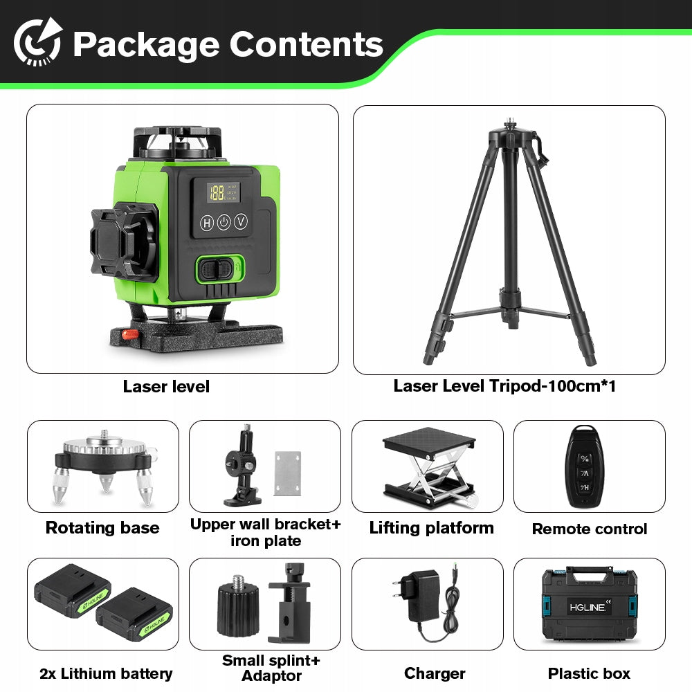 Laser Level CROSS 16 LINES 4D PLANE 2x AKU TRIPOD 100CM Manufacturer code sku006551_2