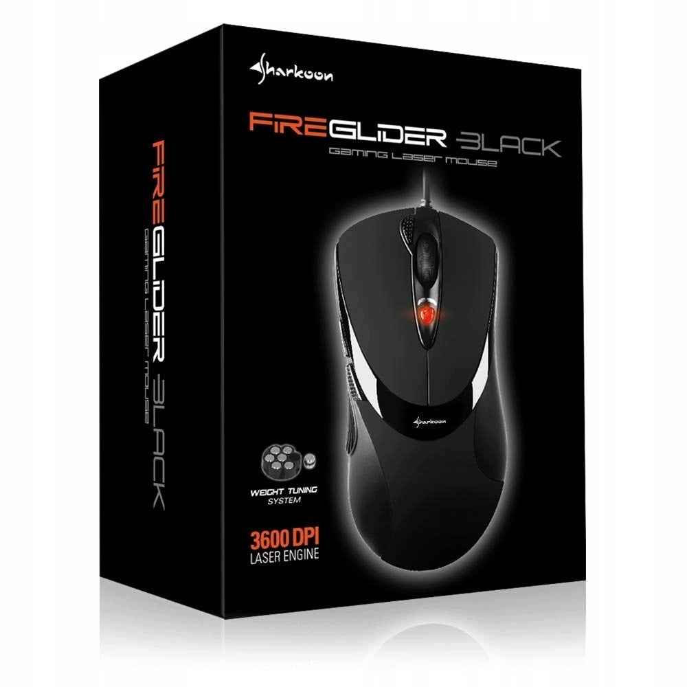 Laser Mouse Sharkoon FireGlider Black 3600 DPI Weights Macro
