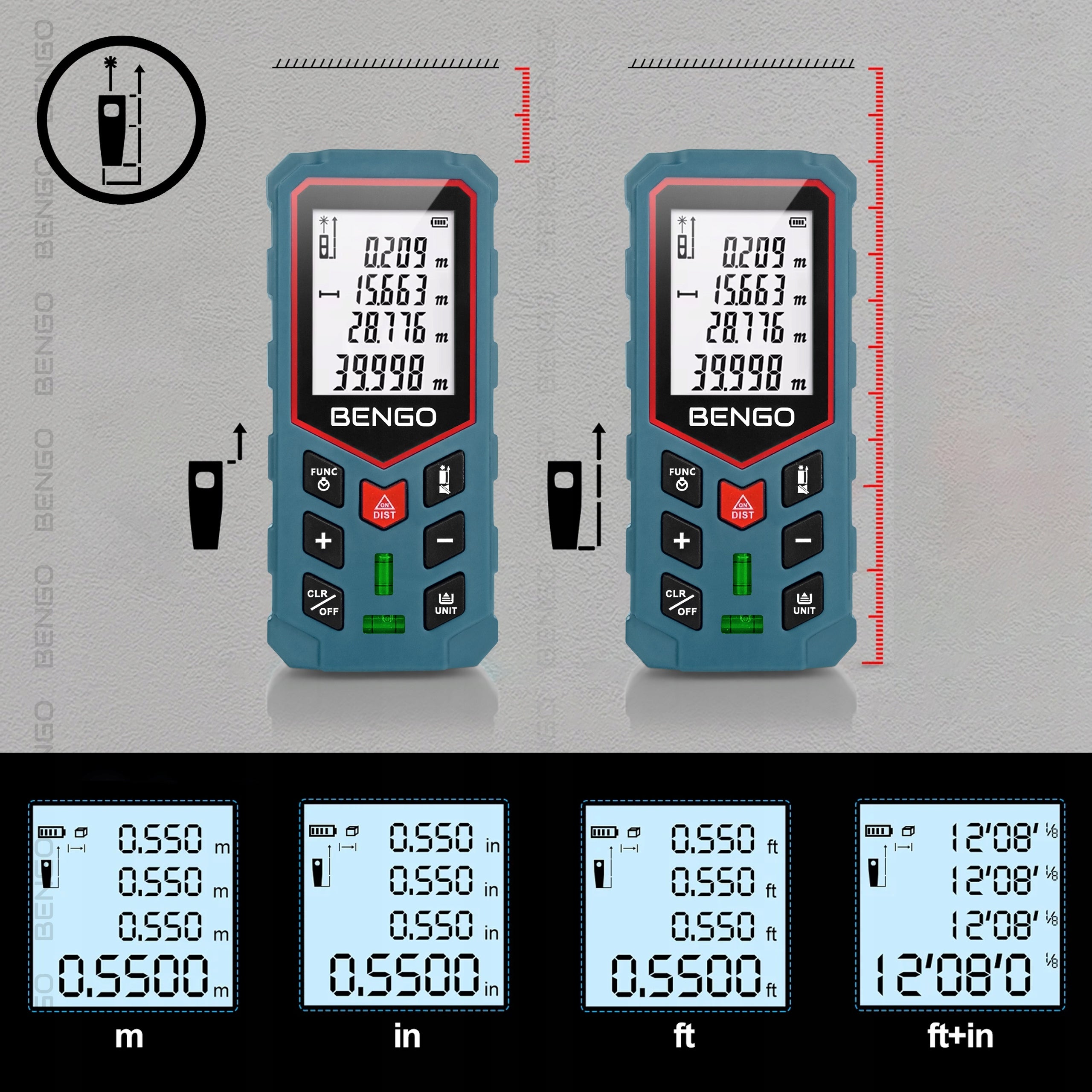 Laser Rangefinder 50m Distance Meter Digital Protractor Level Measurement accuracy (+/- mm) 2
