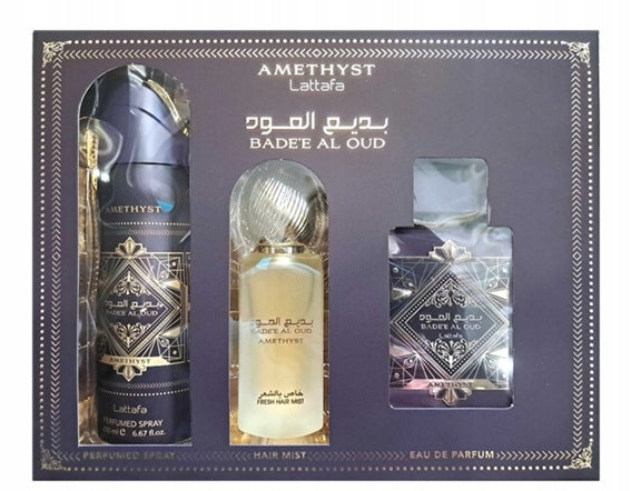 Lattafa Badee Al Oud Amethyst Perfumed Water+Deospray+Hair Mist