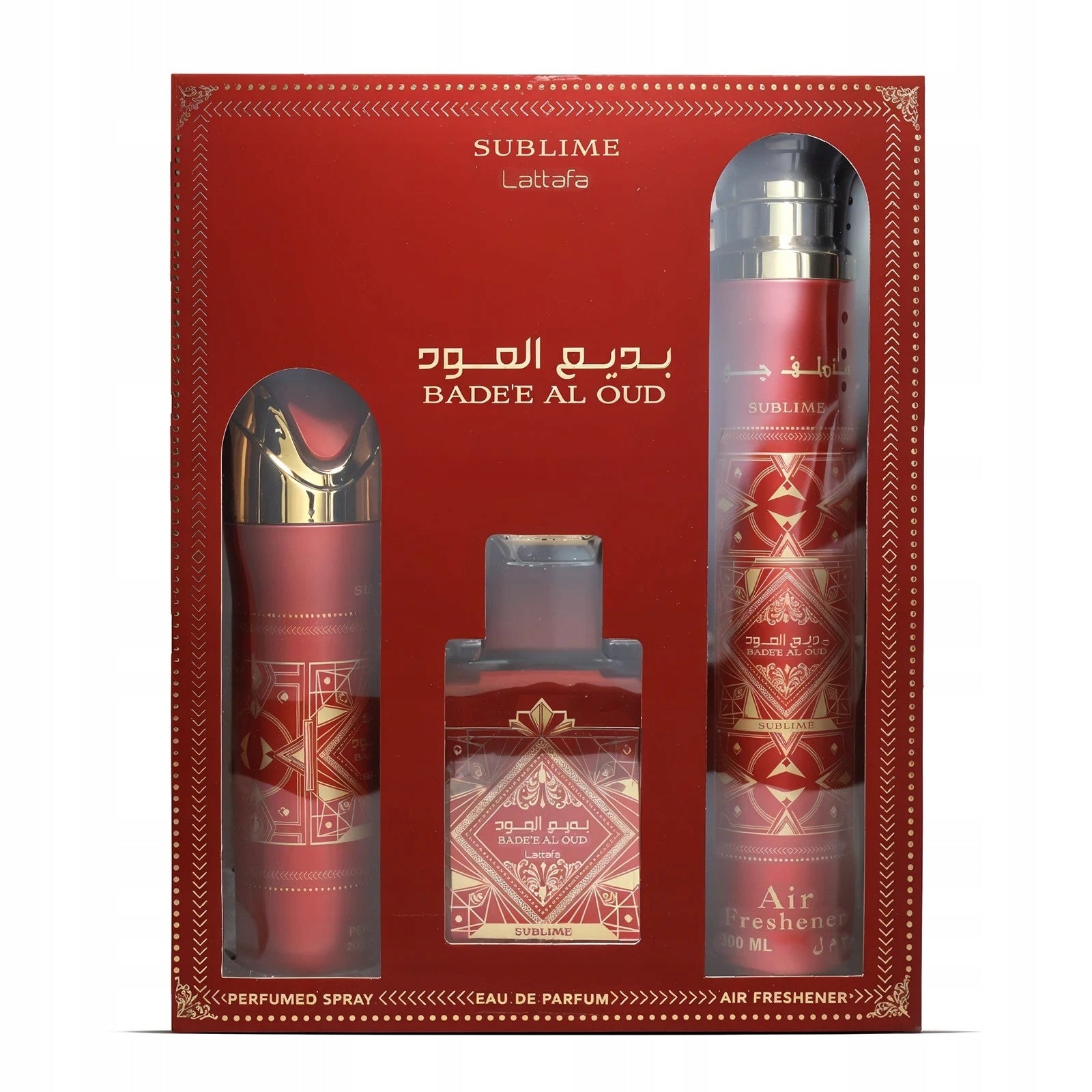 Lattafa Badee Al Oud Sublime Perfume Deodorant Freshener Set Gift Packaging status original